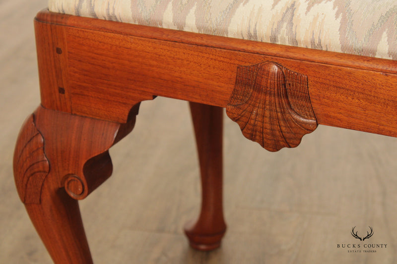 custom Crafted Queen Anne Style Pair of Carved Walnut Stools