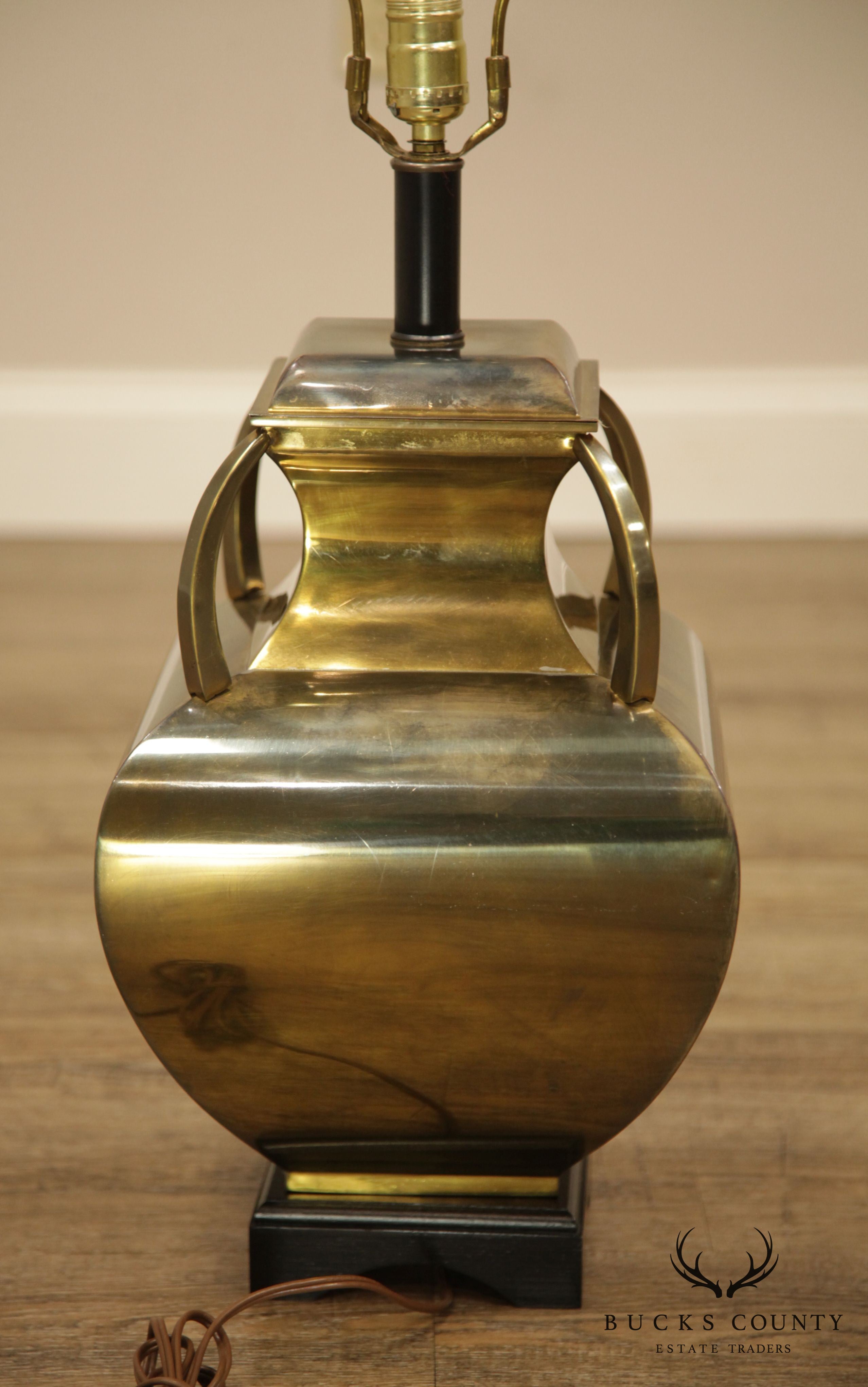 Brass Table Lamp with Shade, Square Urn Shape