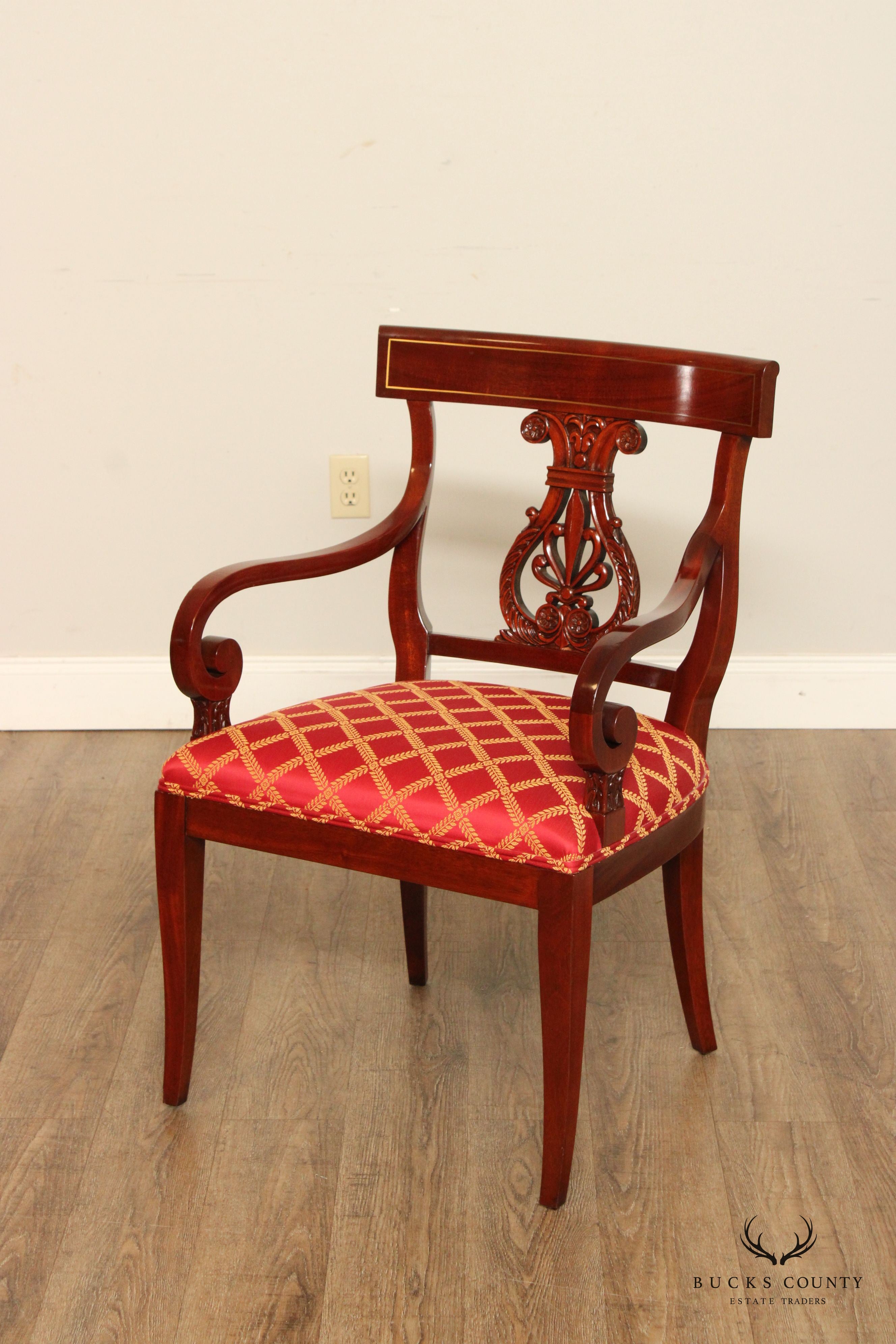 Kindel Neoclassical Style Set of Eight Mahogany Dining Chairs