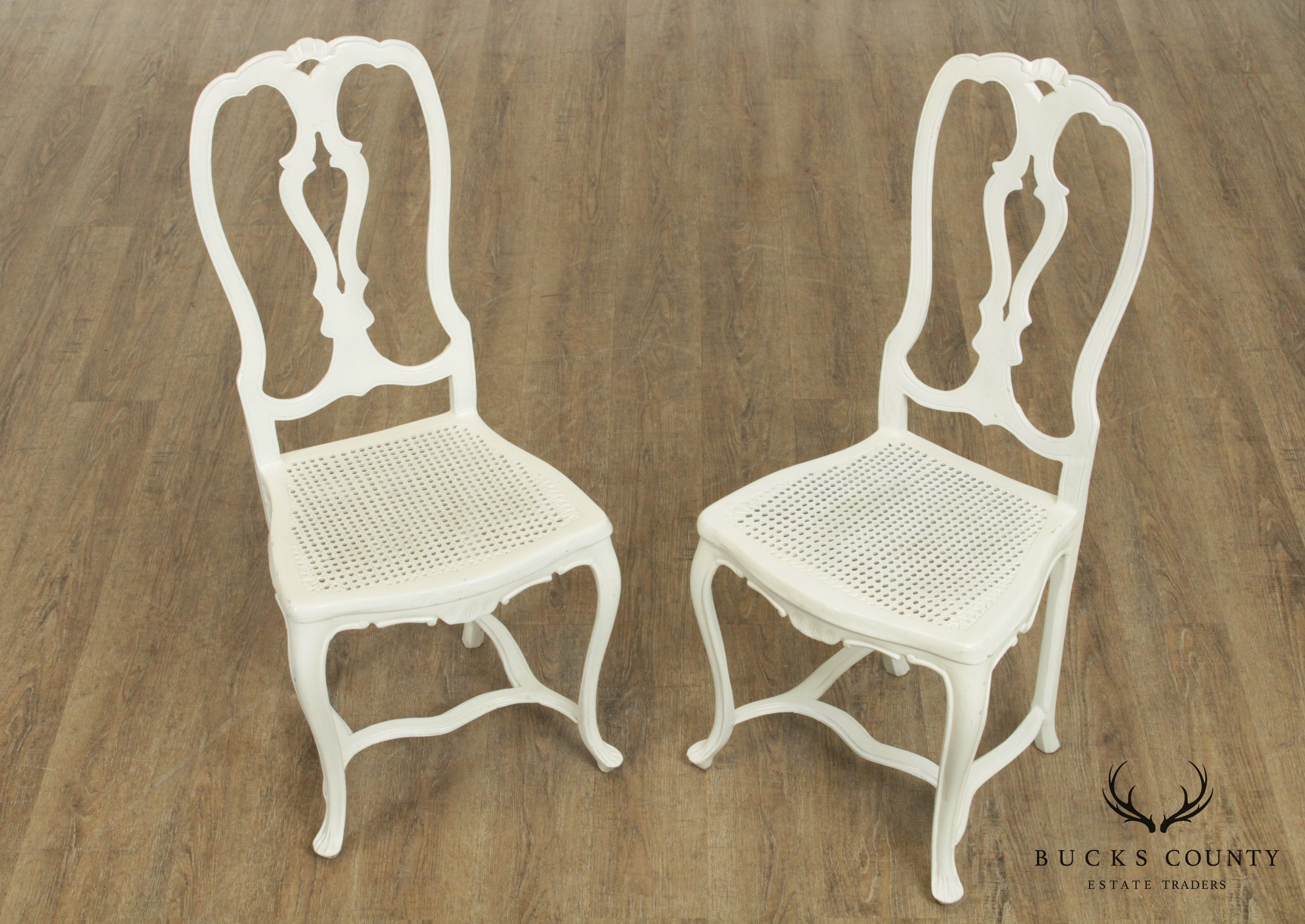 Mid Century Pair French Country Style White Cast Aluminum Side Chairs