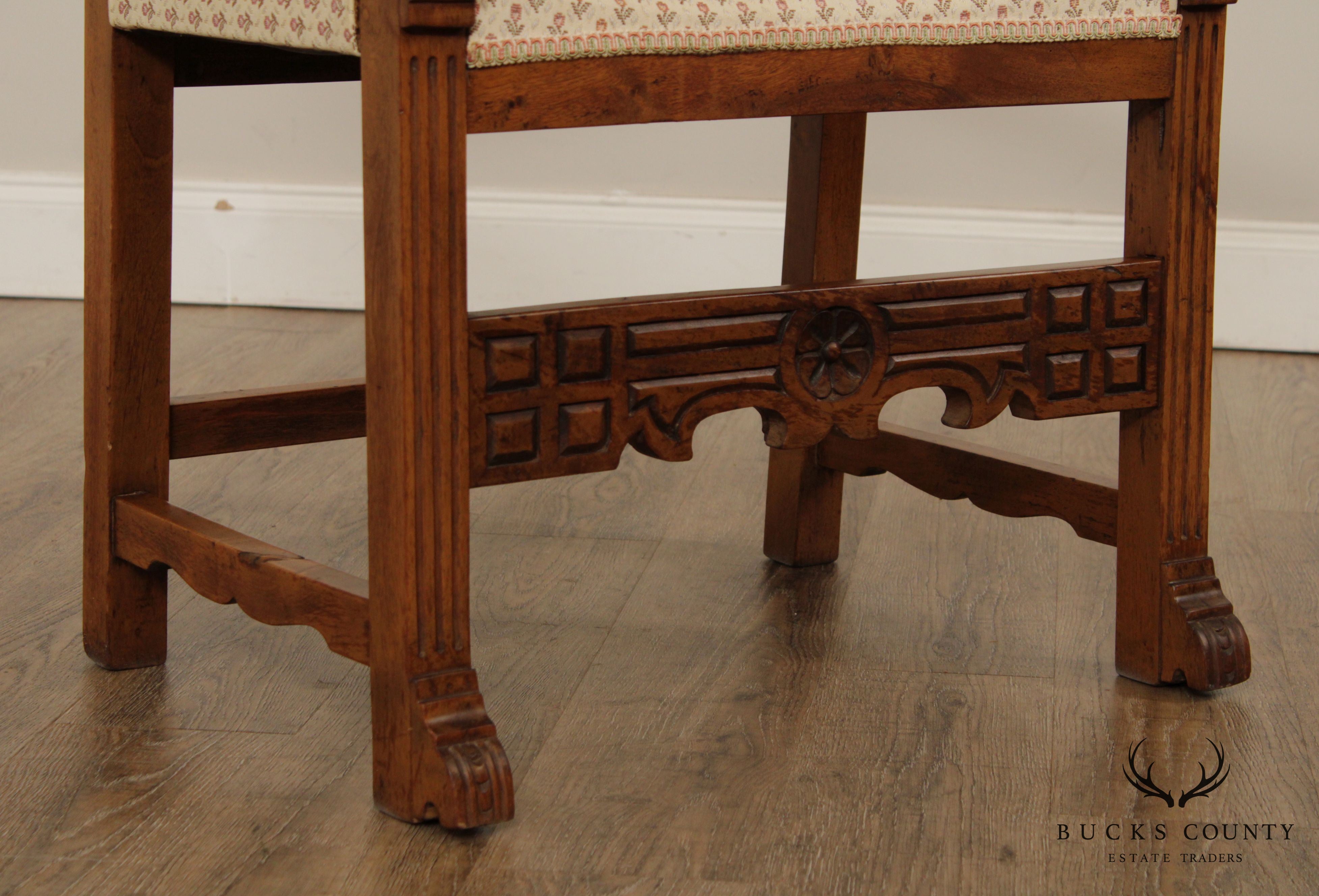 Antique Spanish Renaissance Style Pair Walnut Armchairs