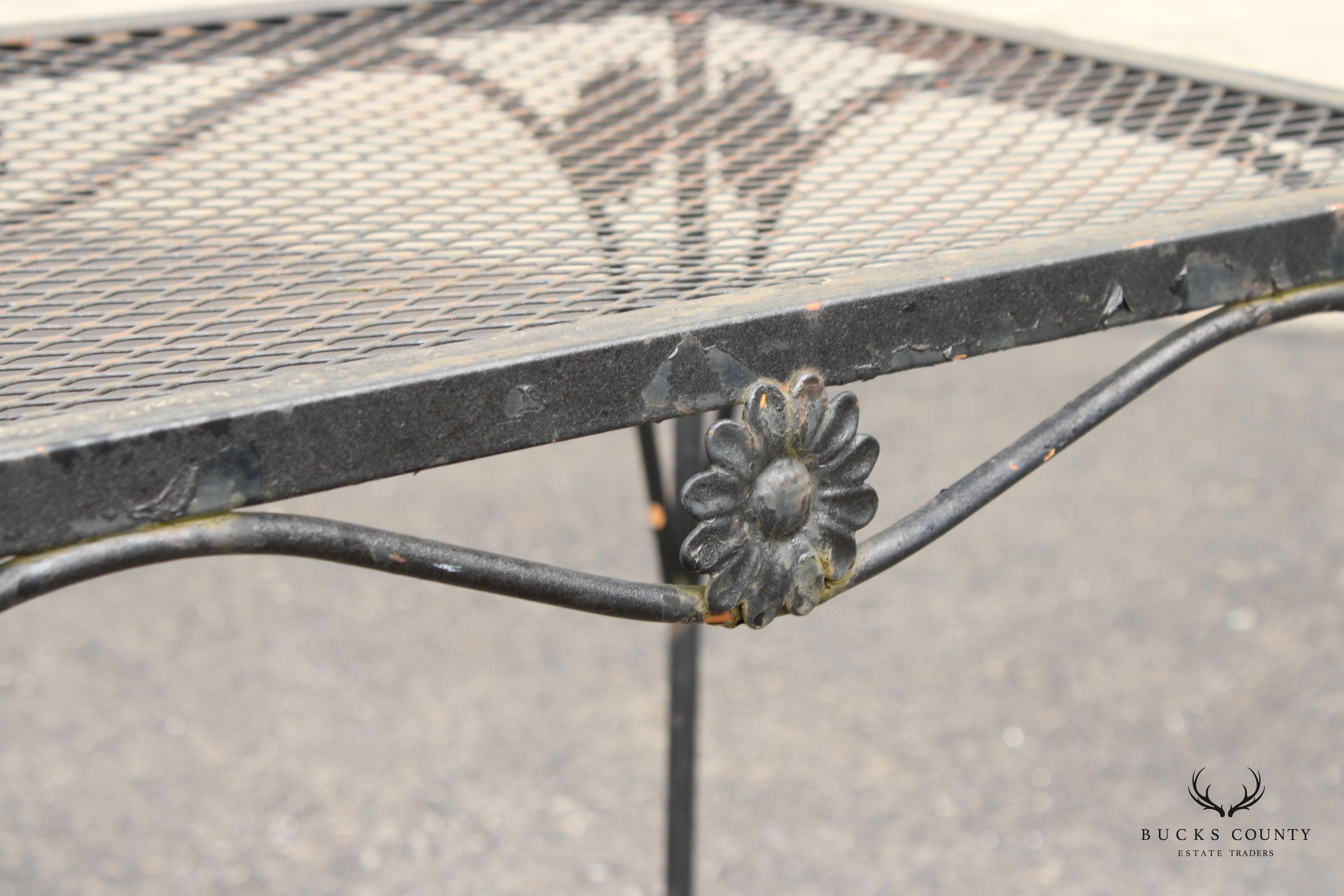 Vintage Wrought Iron Sunflower Pattern Garden Patio Side Table