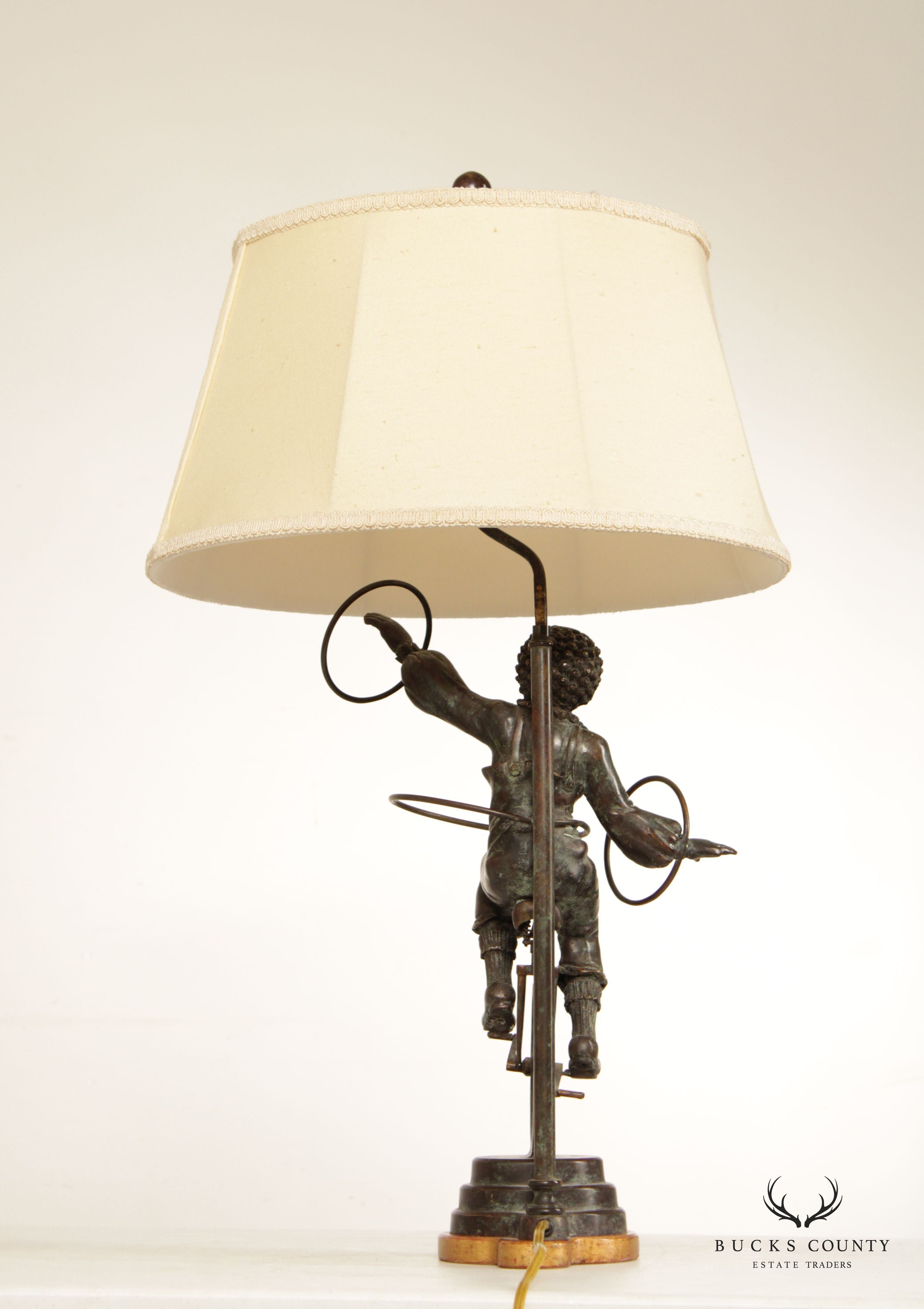 Bronze Unicycle Clown Table Lamp