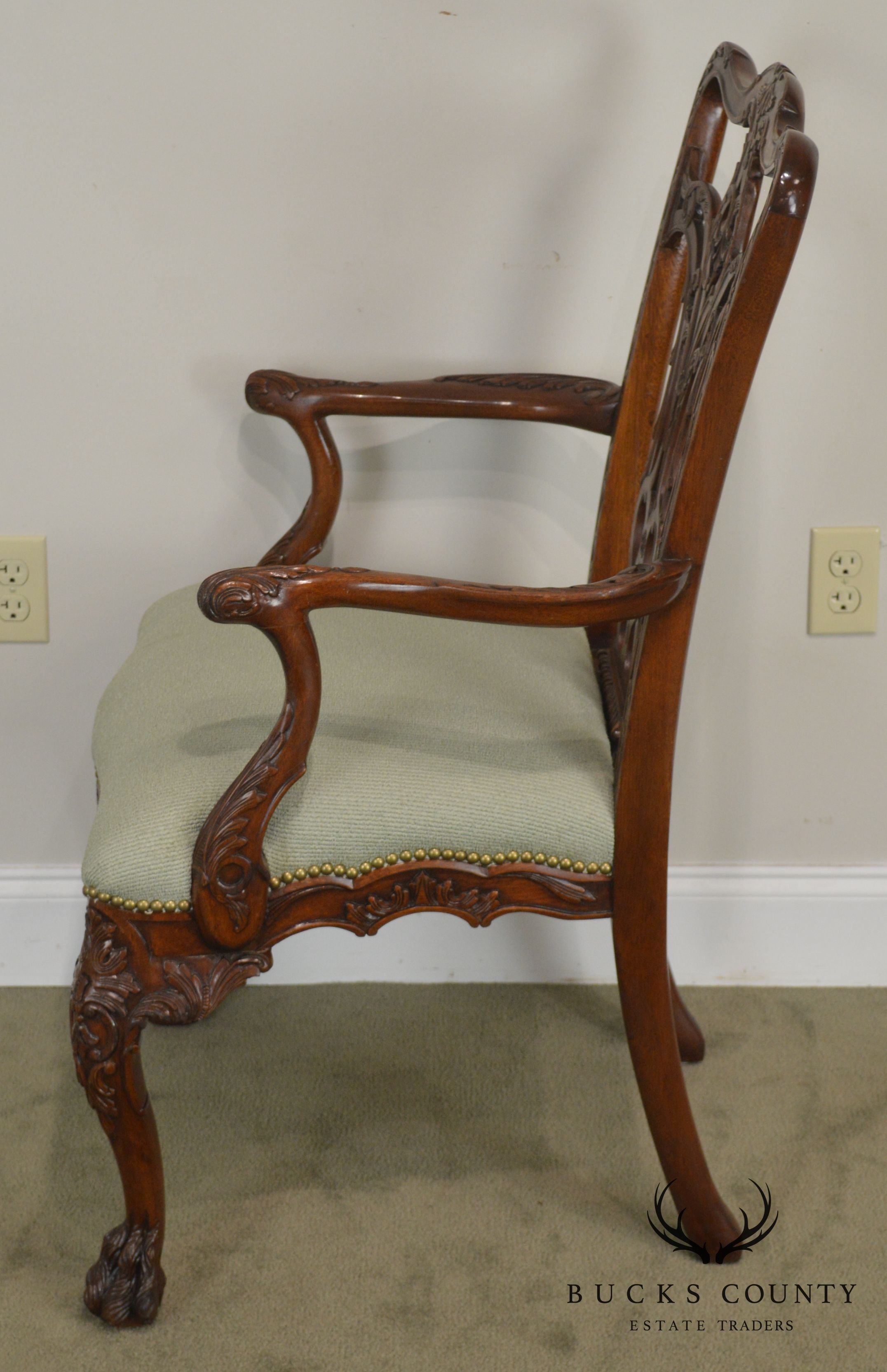 Georgian Style Carved Mahogany Arm Chair with Hariy - Paw Feet