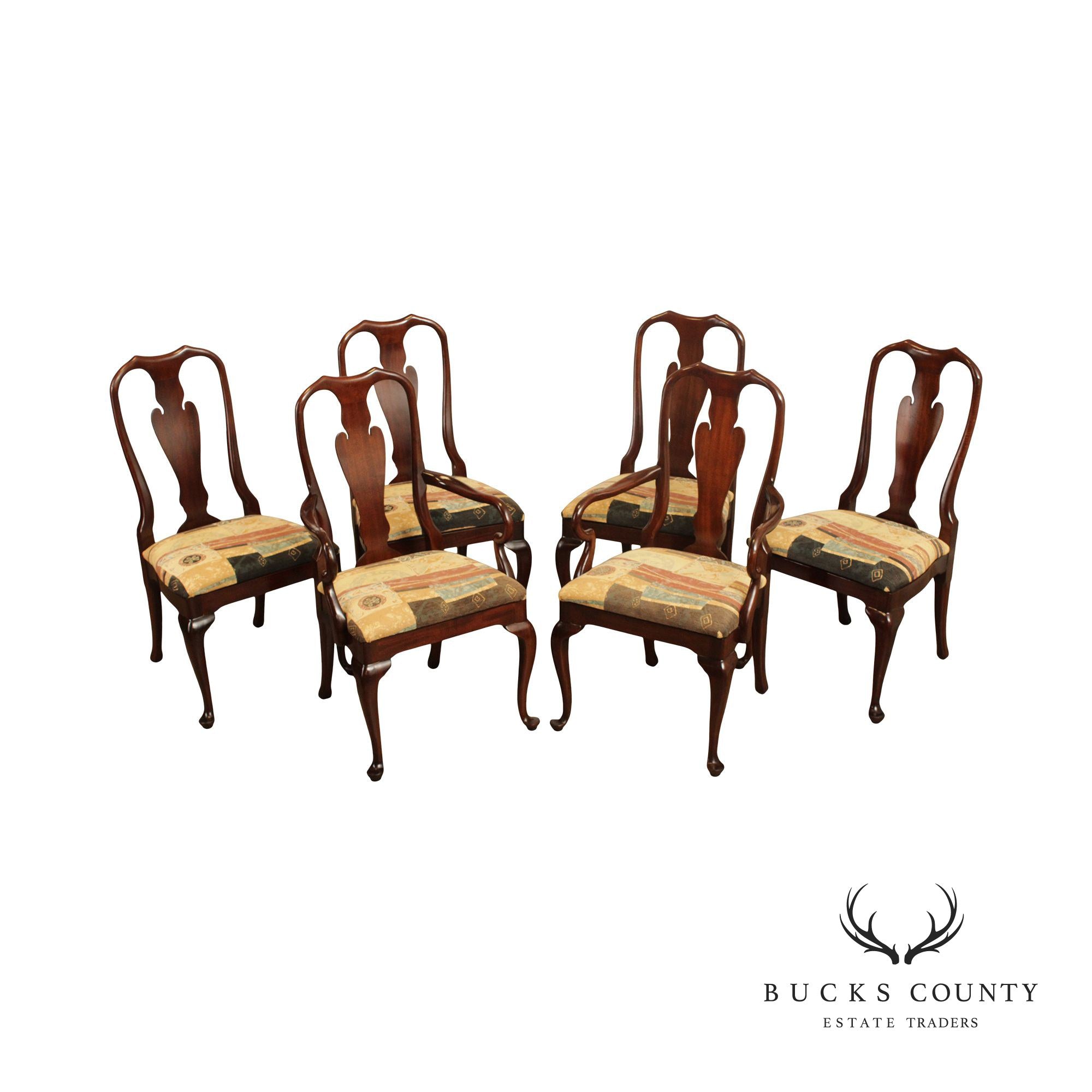 Queen Anne Style Set of Six Mahogany Dining Chairs