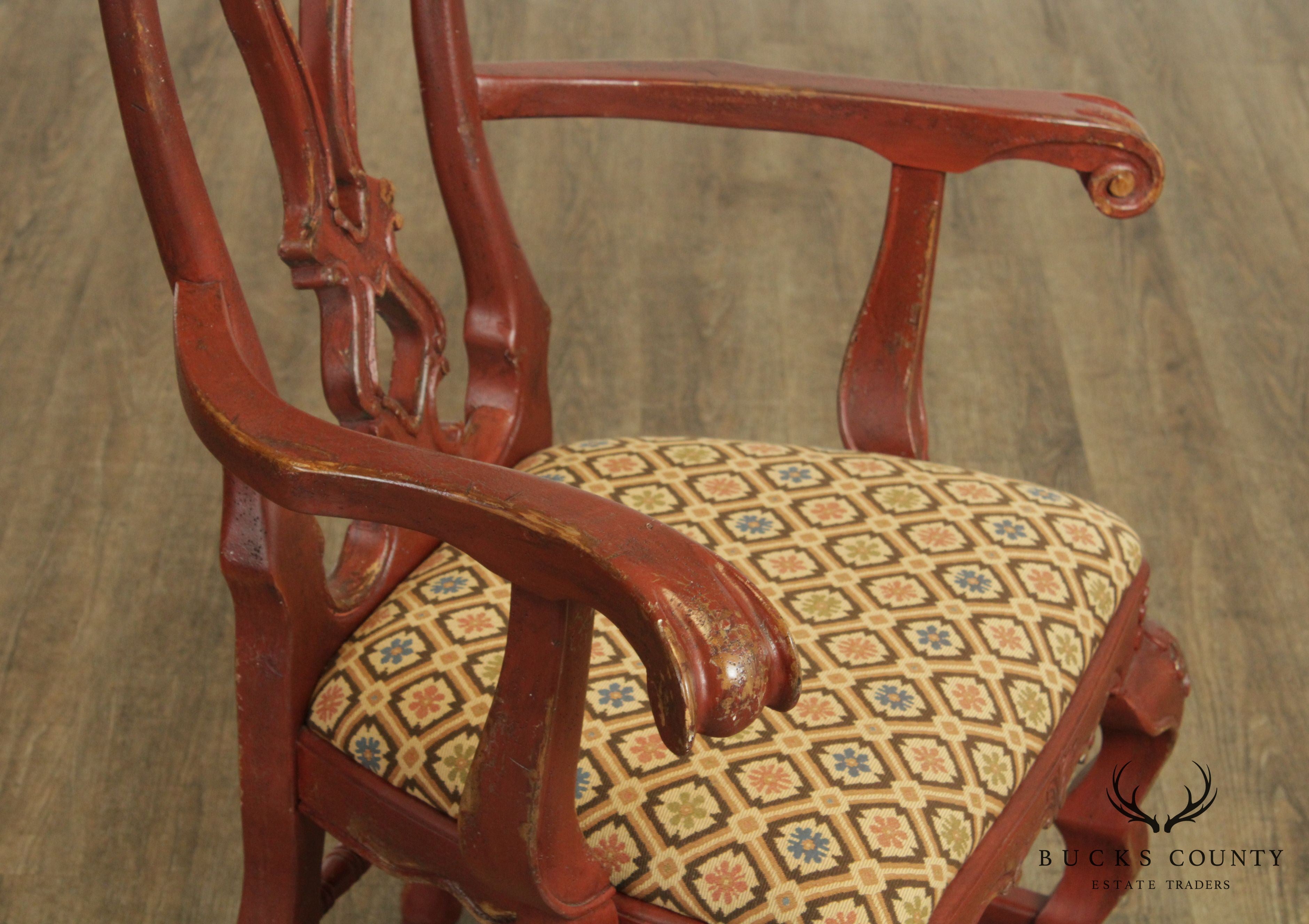 Habersham Red Painted Georgian Style Armchair