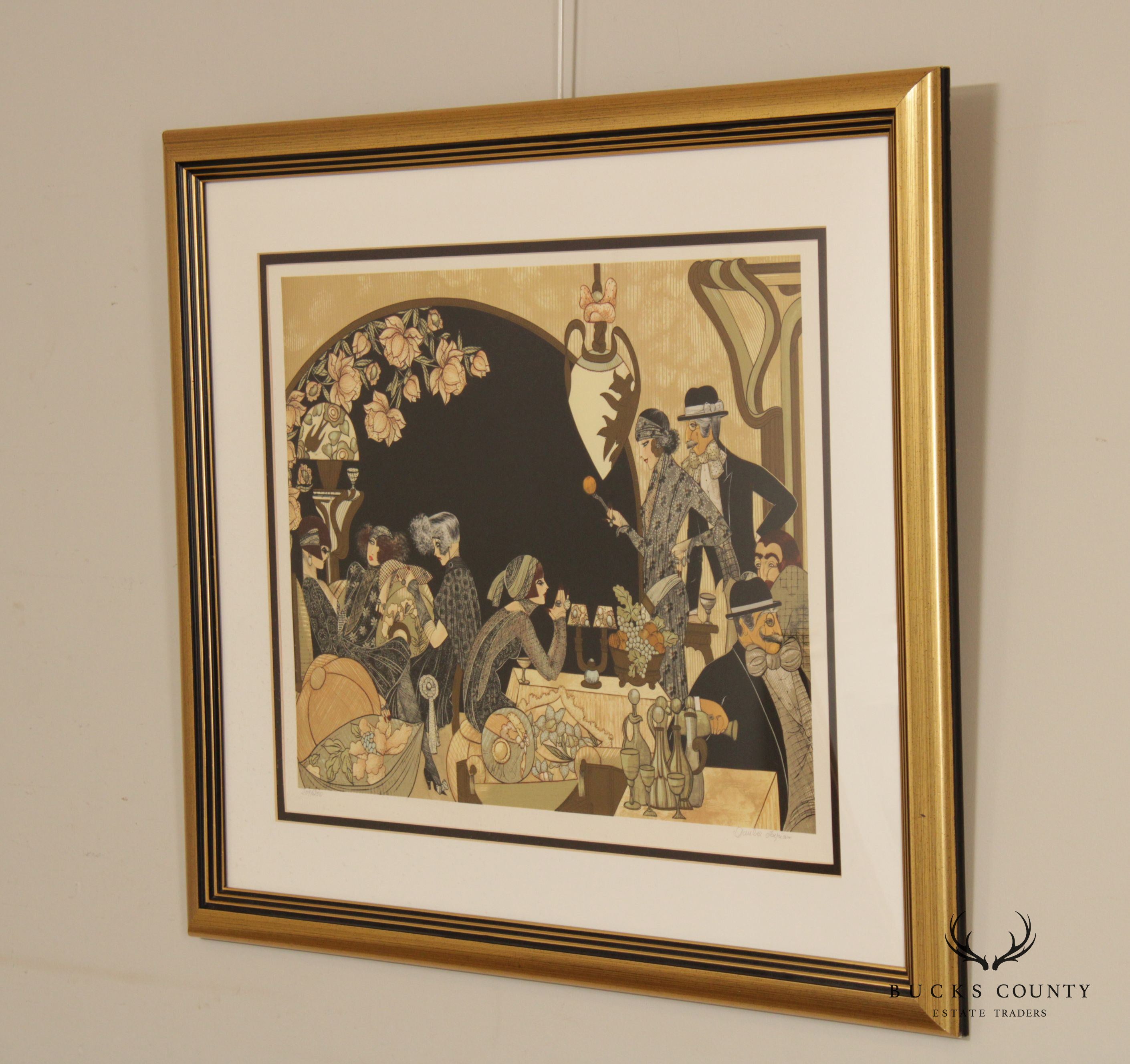 Miriam Dauber Art Deco Dining Club Scene Lithograph