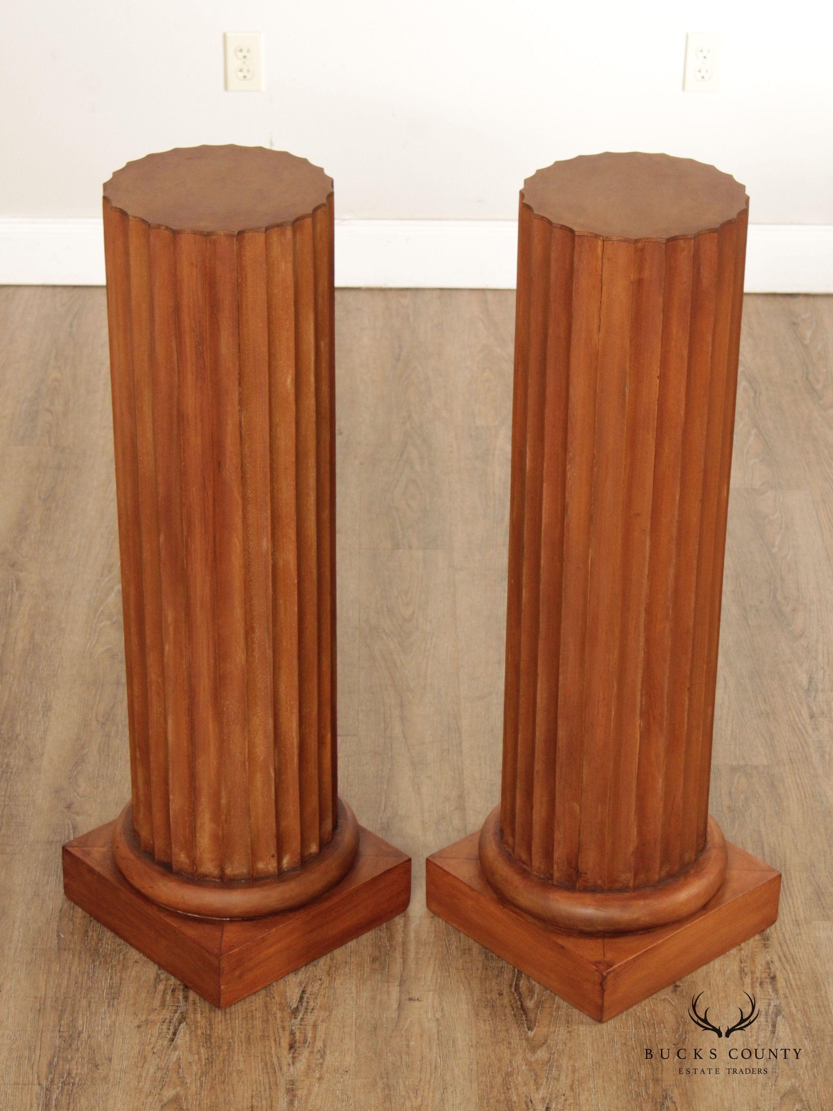 Neoclassical Style Pair of Fluted Painted Wood Columnar Pedestals