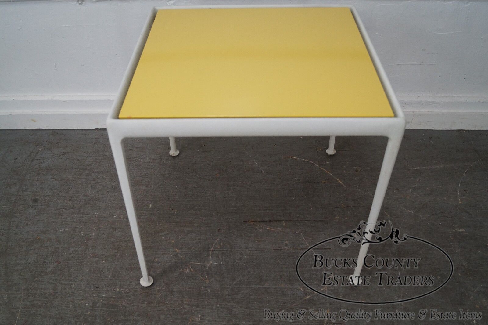 Richard Schultz Knoll Vintage Yellow Enameled Metal Top White Dining Table