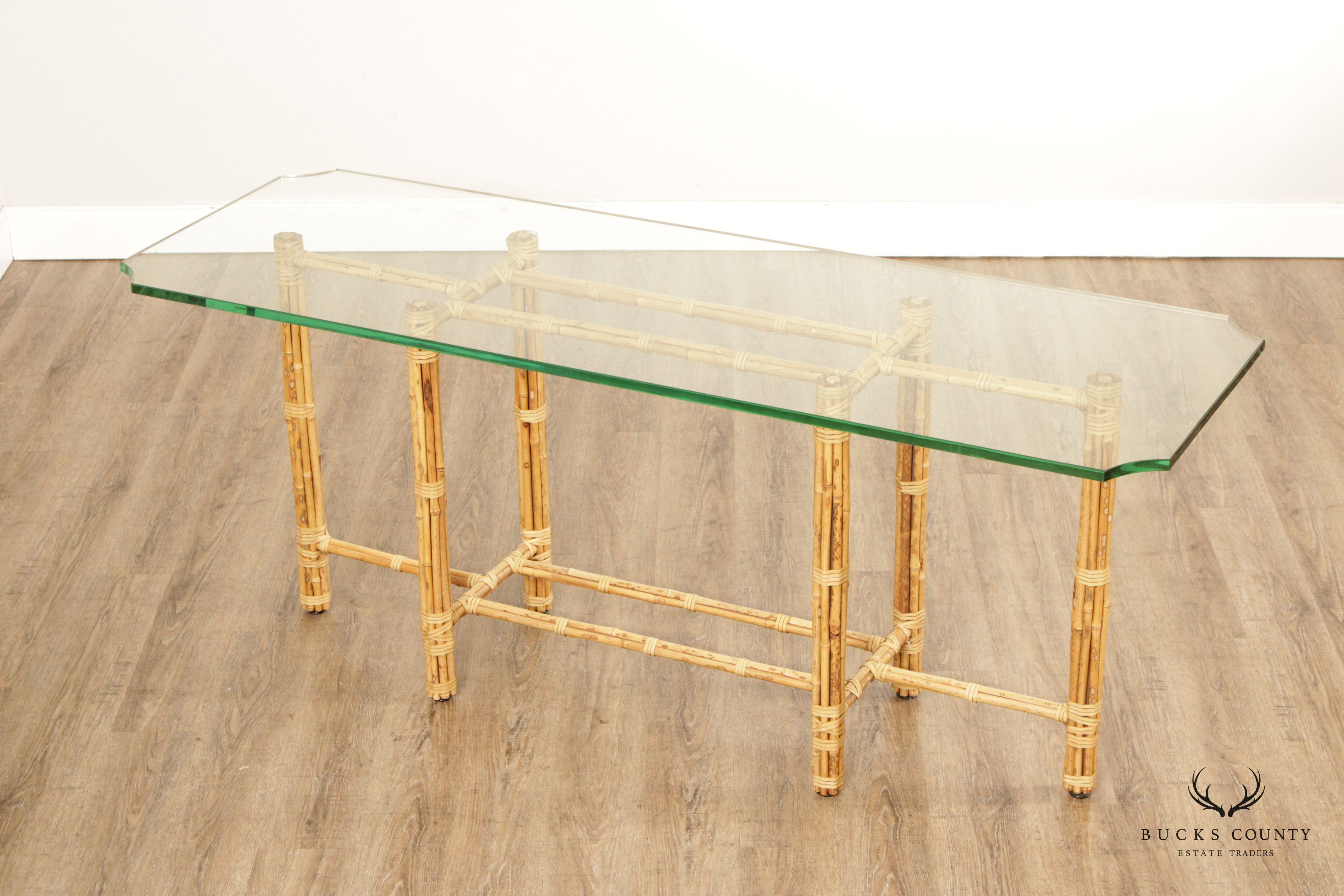 BakerJohn McGuire Bamboo And Glass Top Console Table