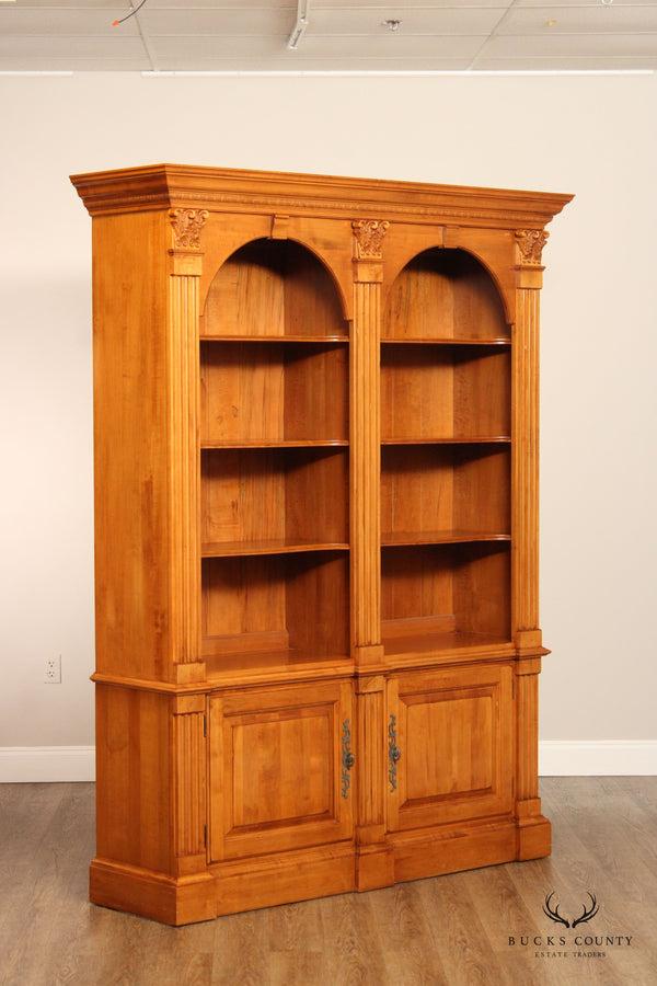 Ethan Allen 'Legacy' Carved Maple Arched Double Bookcase