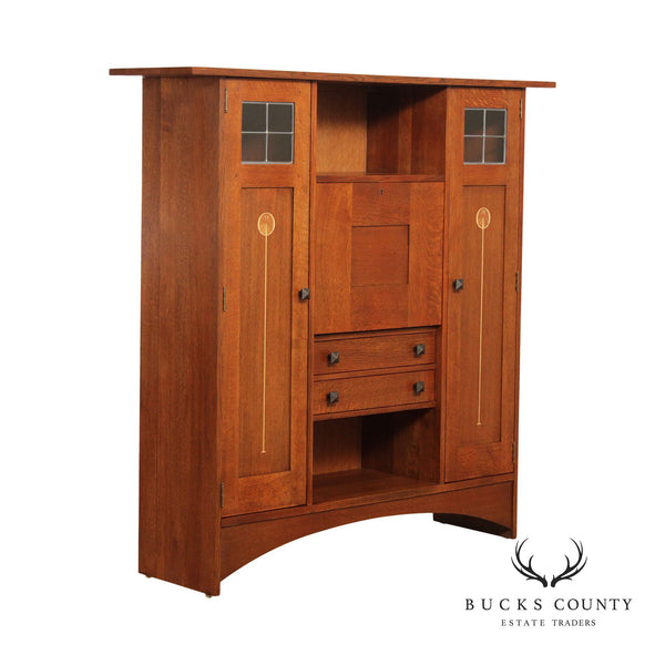Stickley Mission Collection Harvey Ellis Inlaid Oak Fall Front Bookcase