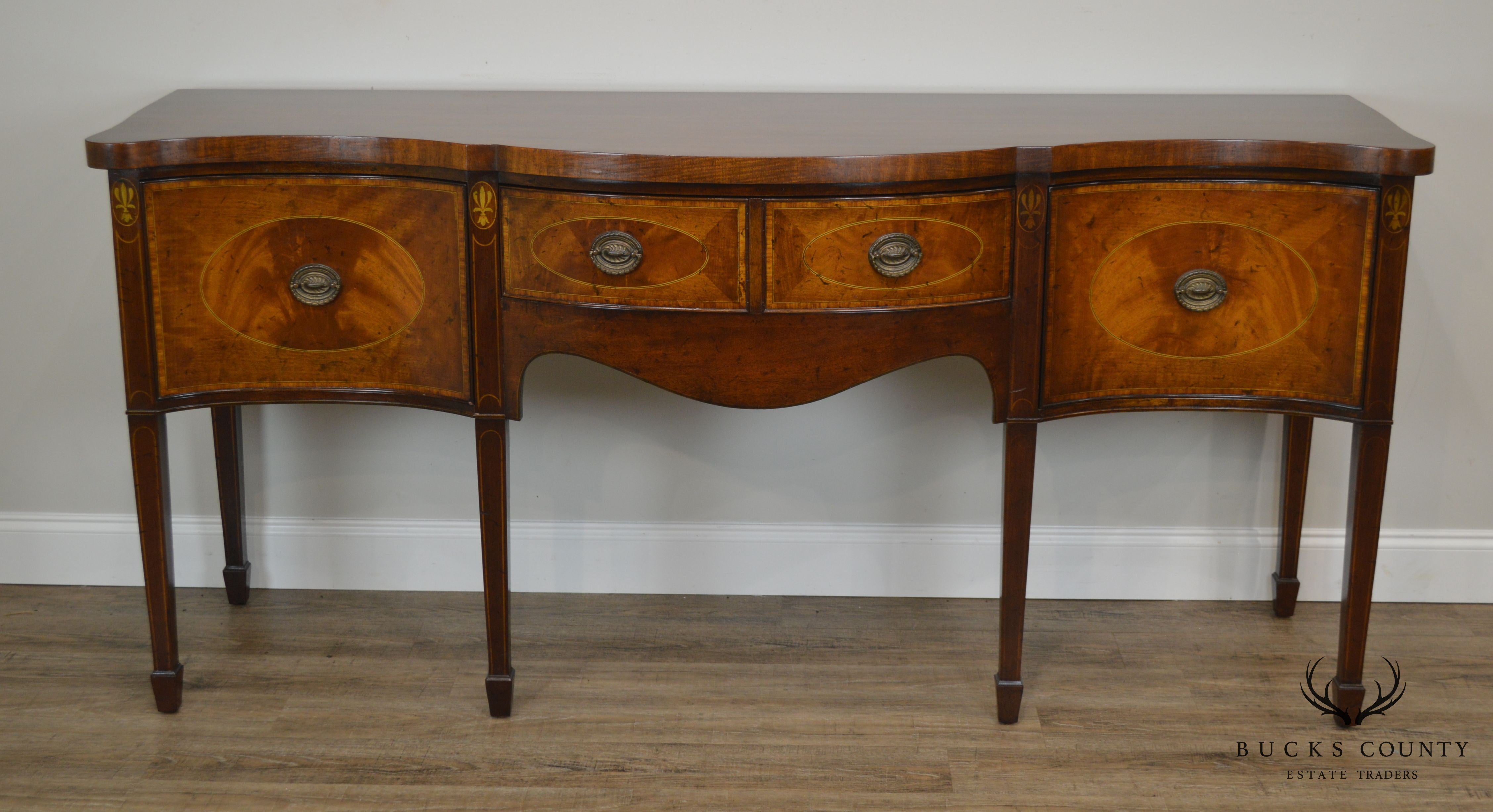 Nahon N.Y. George III Style Vintage Mahogany Serpentine Inlaid Sideboard