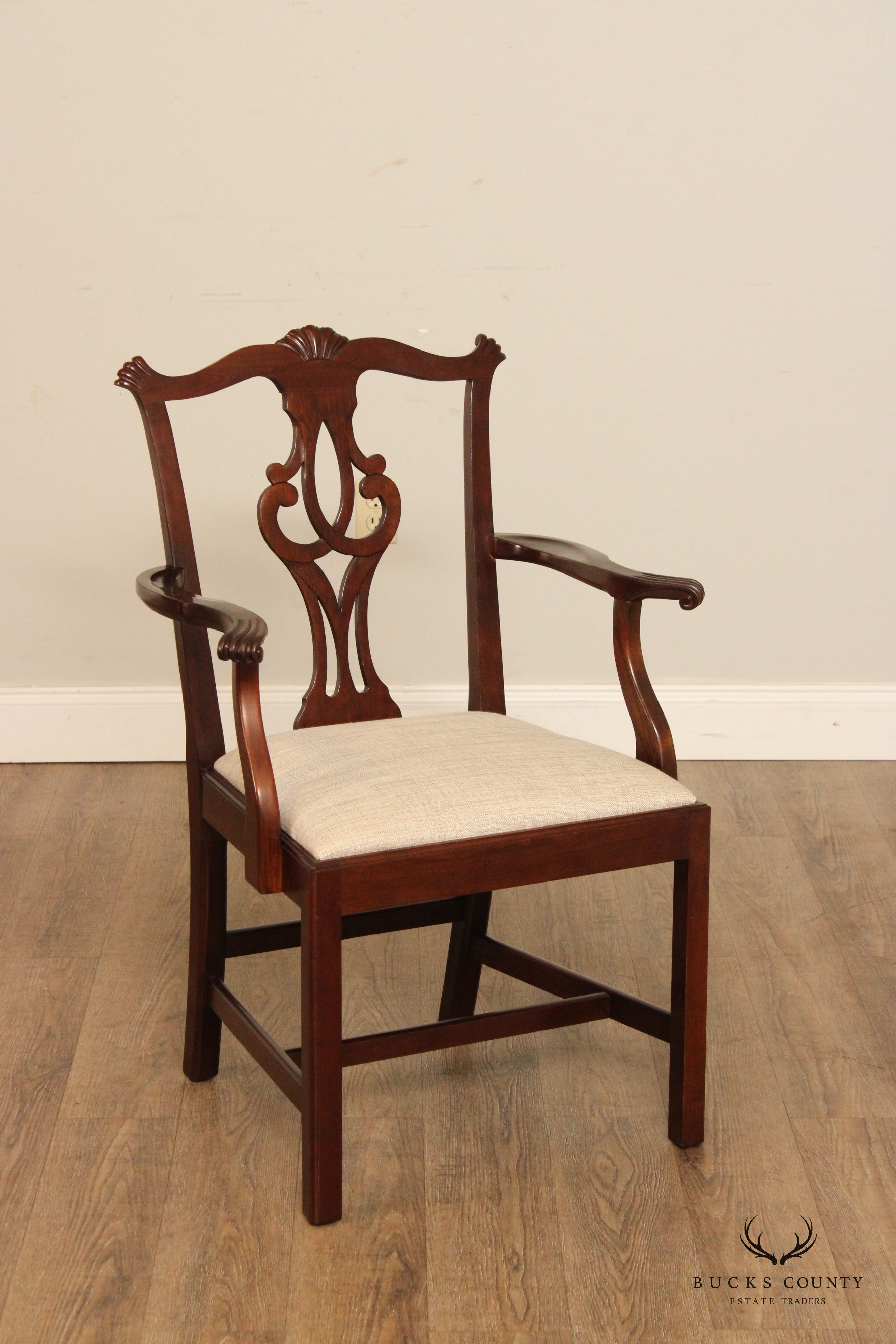 Stickley Chippendale Carved Cherry Set Six Dining Chairs