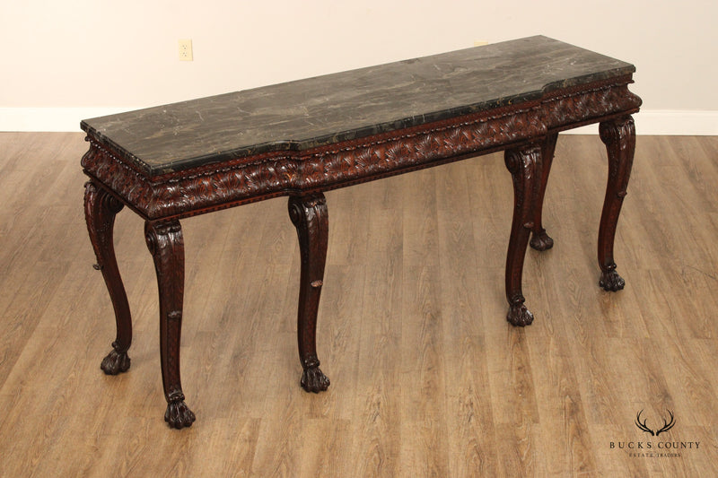 Antique Georgian Style Carved Mahogany Marble Top Console Table