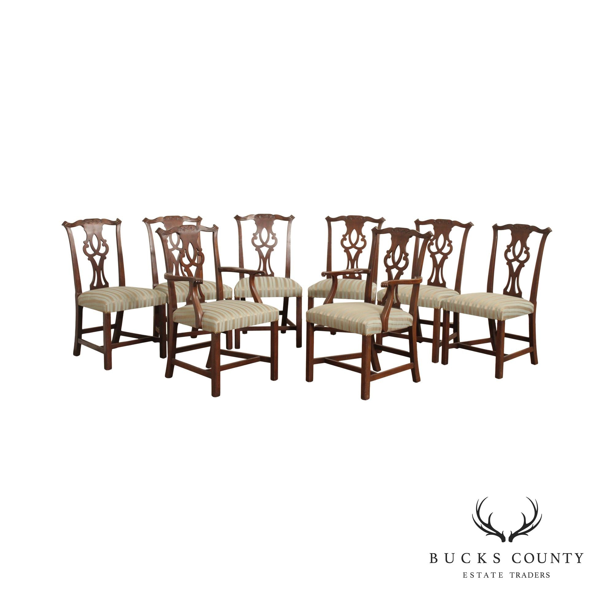 Kittinger Chippendale Style Set Eight Mahogany Dining Chairs