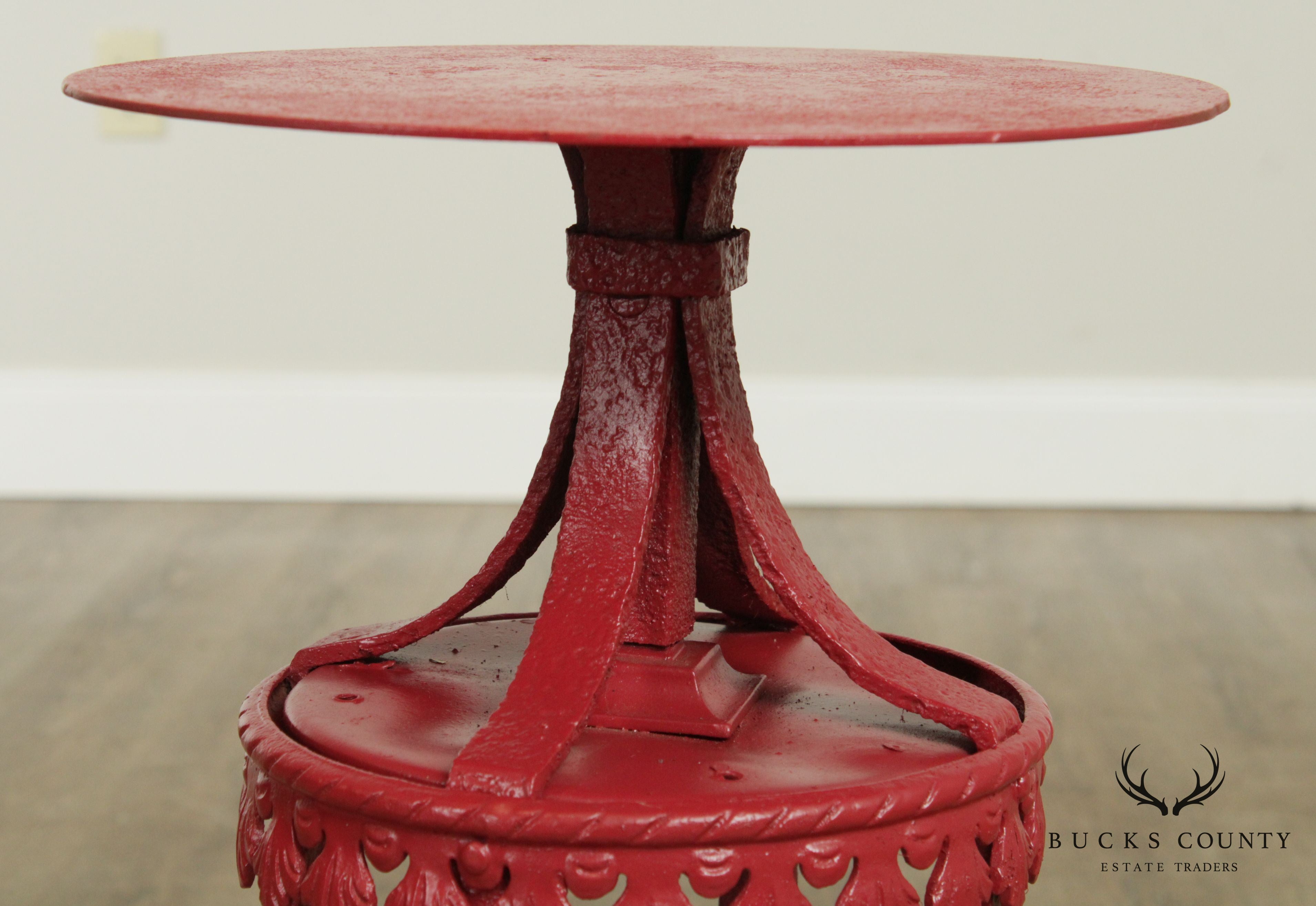 Antique Victorian Red Painted Iron Side Table Plant Stand