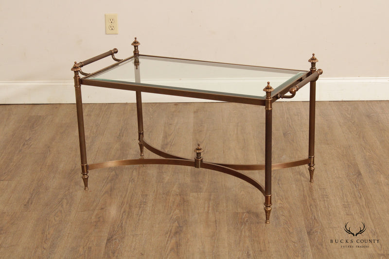 Maitland Smith Neoclassical 'Asher' Brass and Glass Cocktail Table