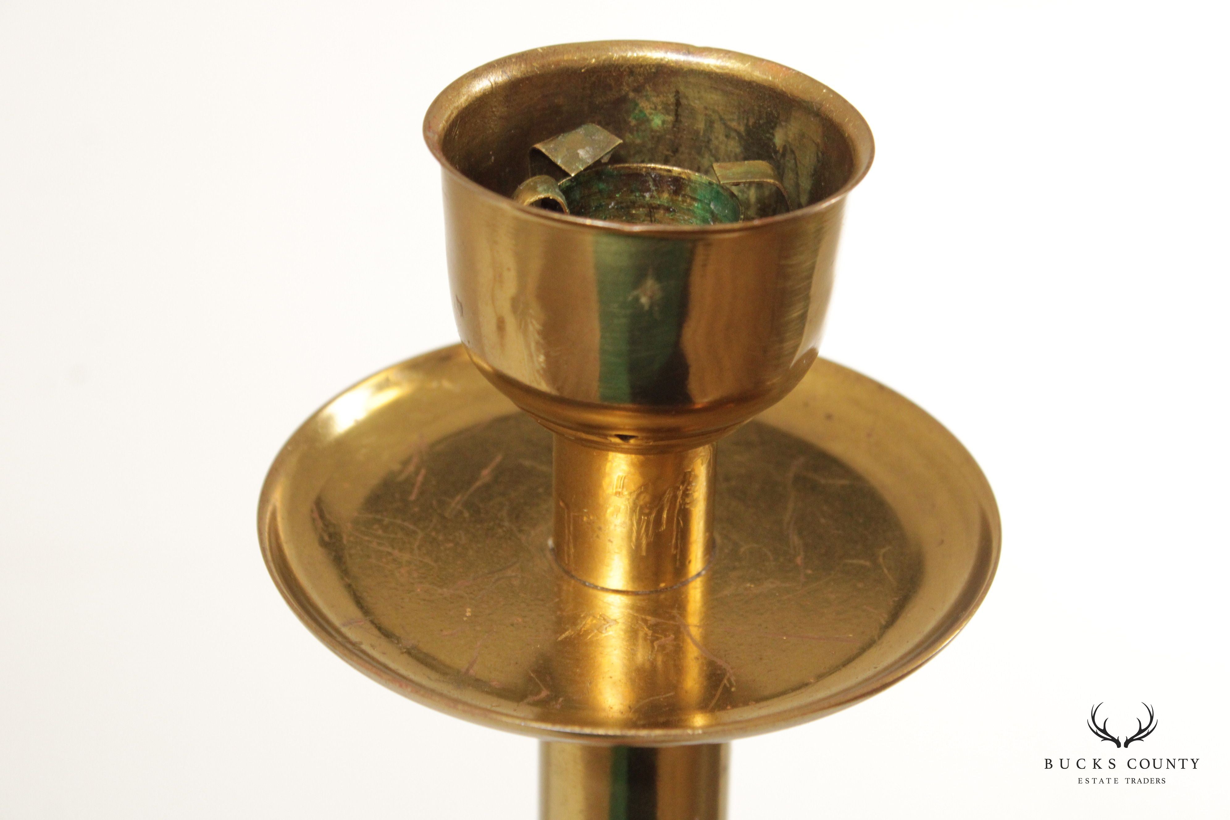 Danish Modern Set of Three Brass Candlestick Holders