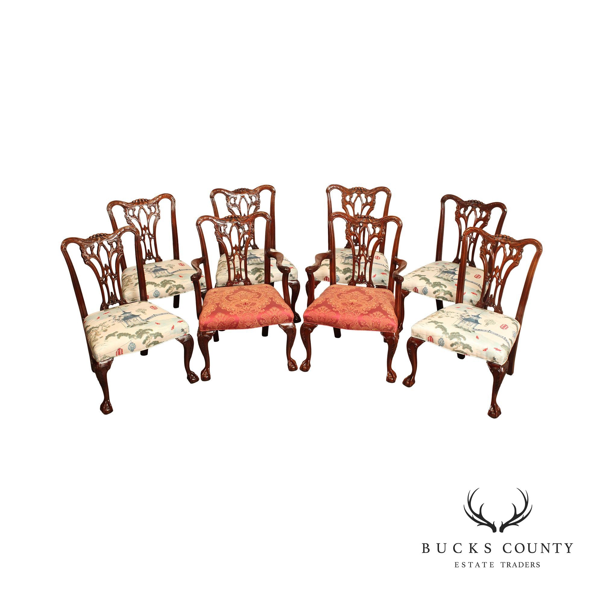 Wellington Hall Chippendale Style Set Eight Mahogany Dining Chairs