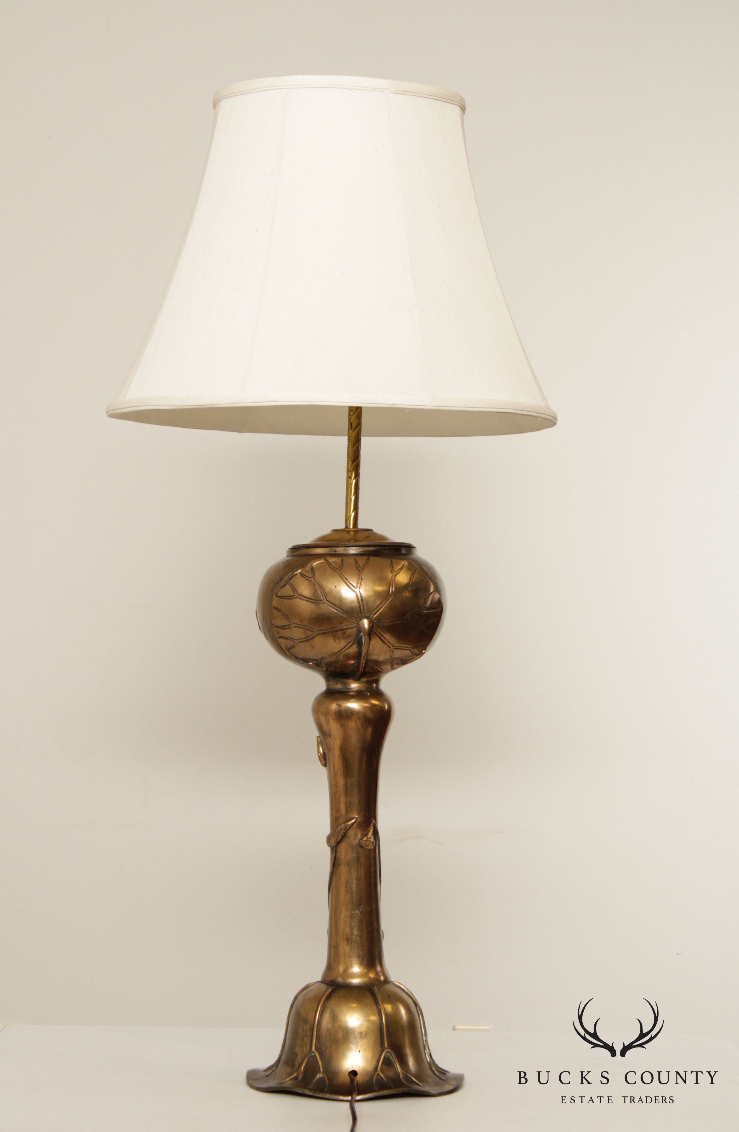 Art Nouveau Style Water Lilies Brass Table Lamp