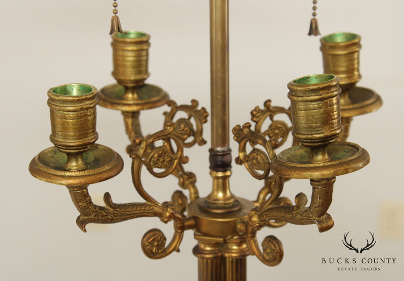 Vintage Neoclassical Bronze Candelabra Lamps