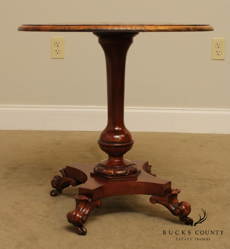 Empire Style Round Oyster Wood Inlaid Pedestal Table