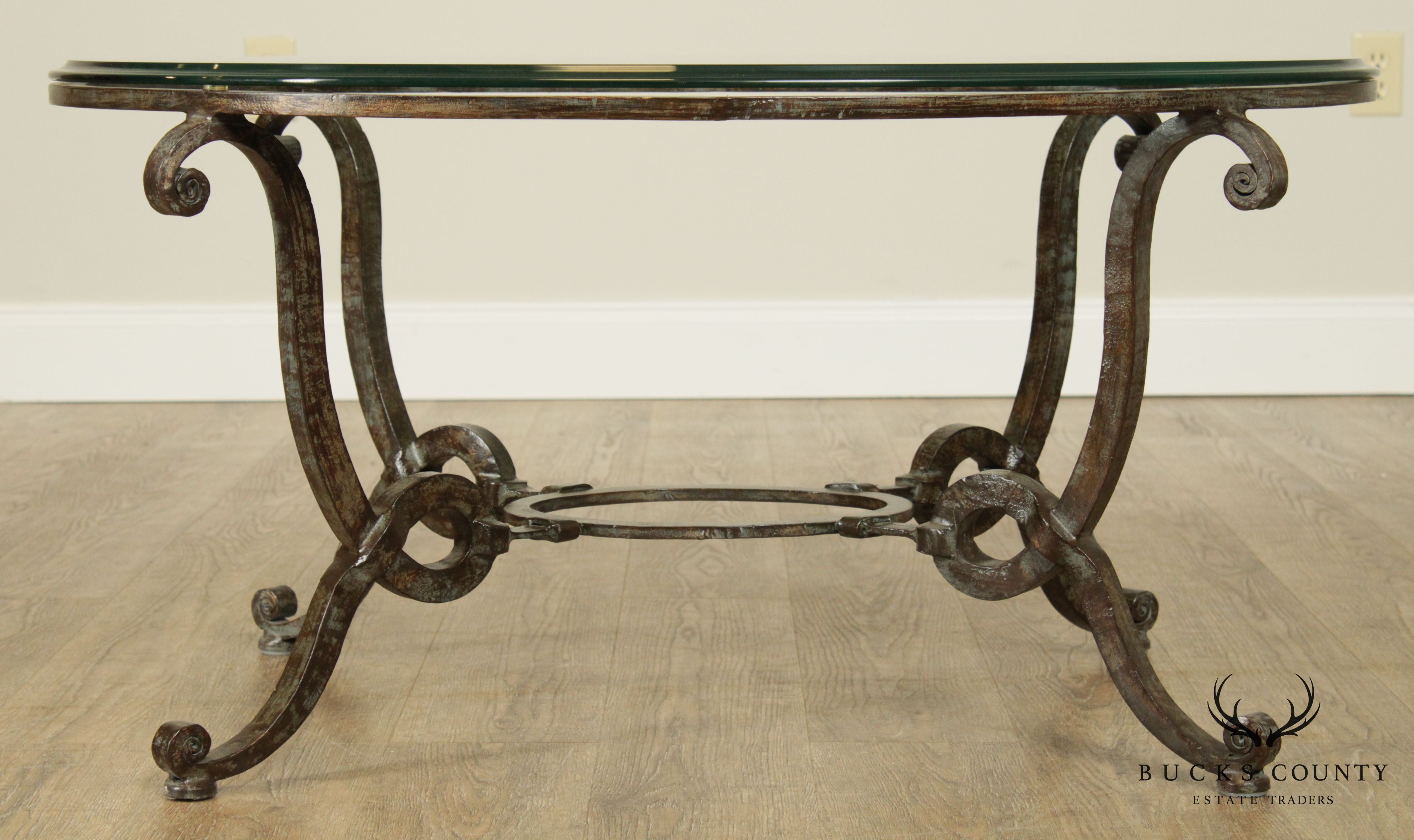 Quality Hand Forged Steel Oval Glass Top Coffee Table