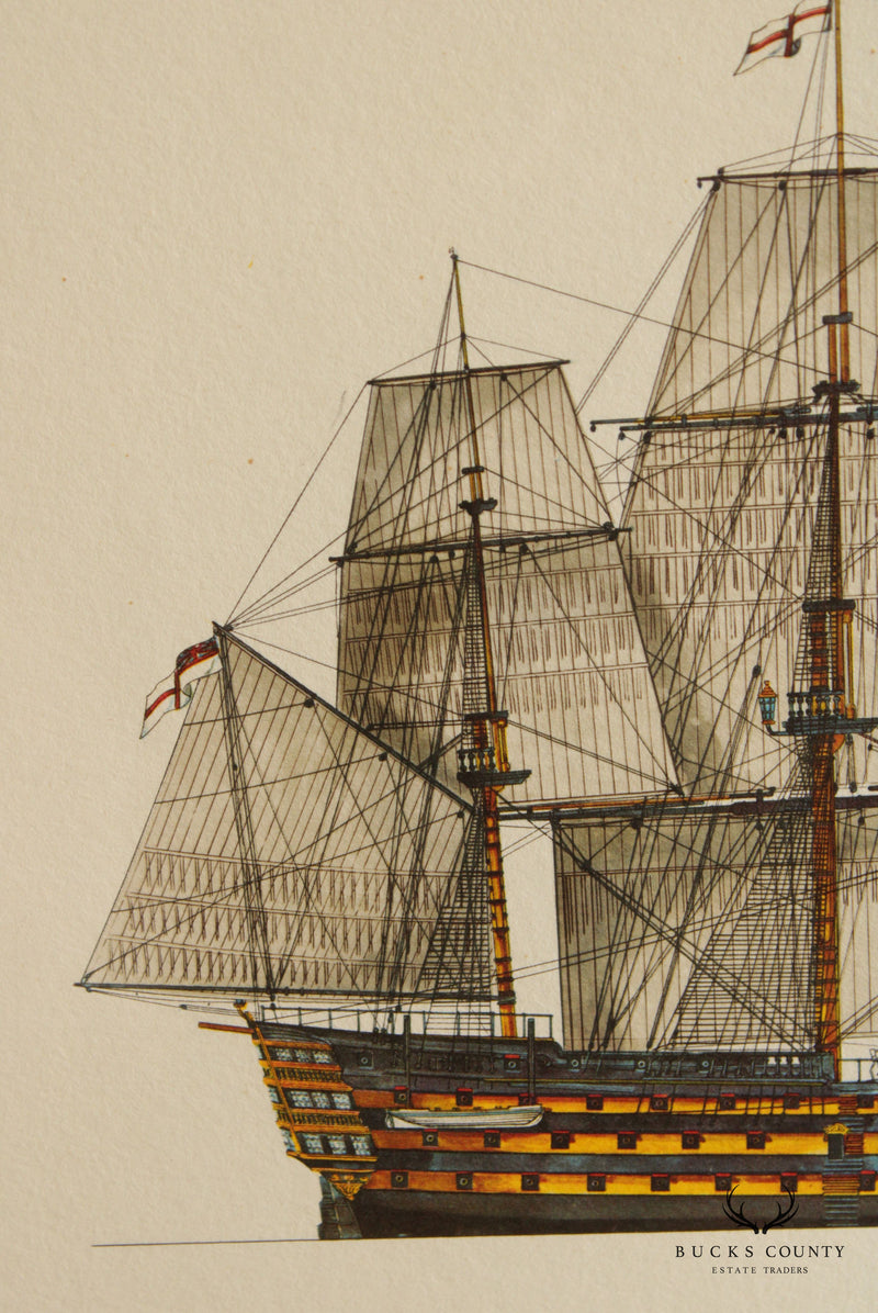 Vintage Royal Naval HMS Victory Maritime Lithograph Print