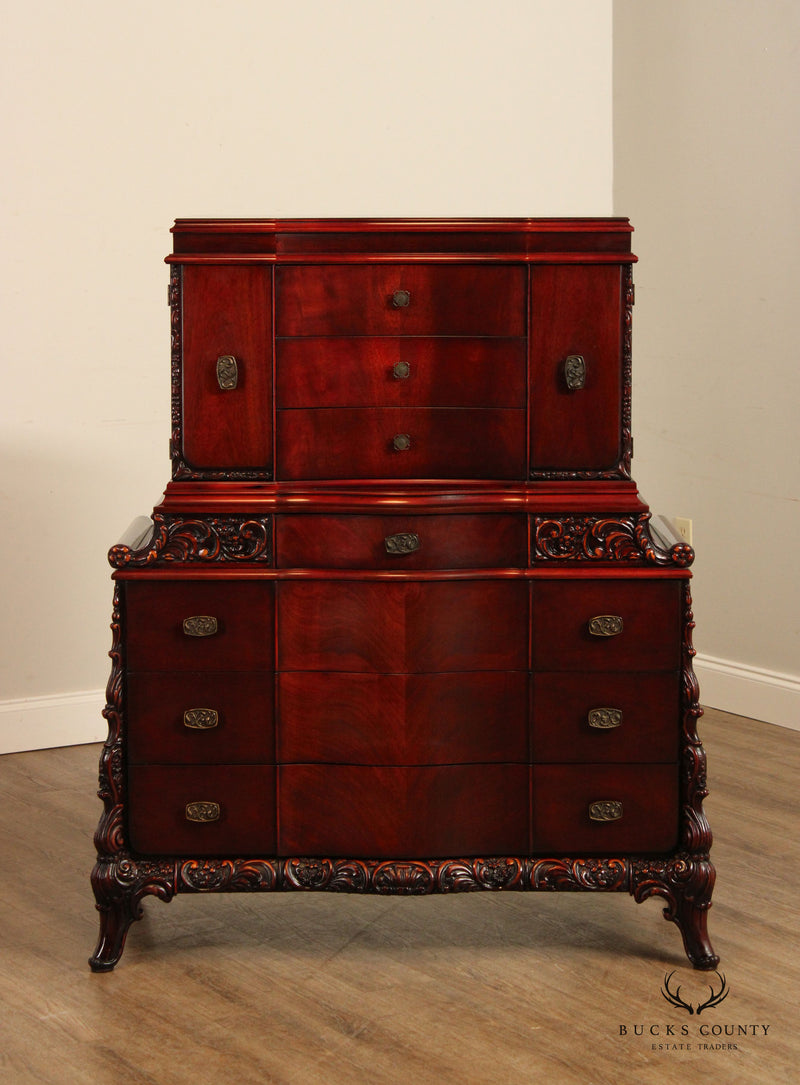 Williamsport Chinese Chippendale Style Carved Mahogany Chest on Chest