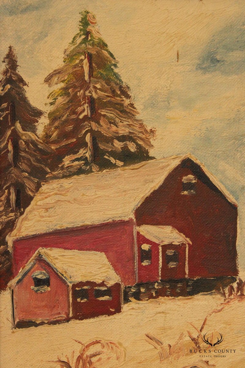 Vintage 1940s Barn Original Oil Painting, Custom Framed
