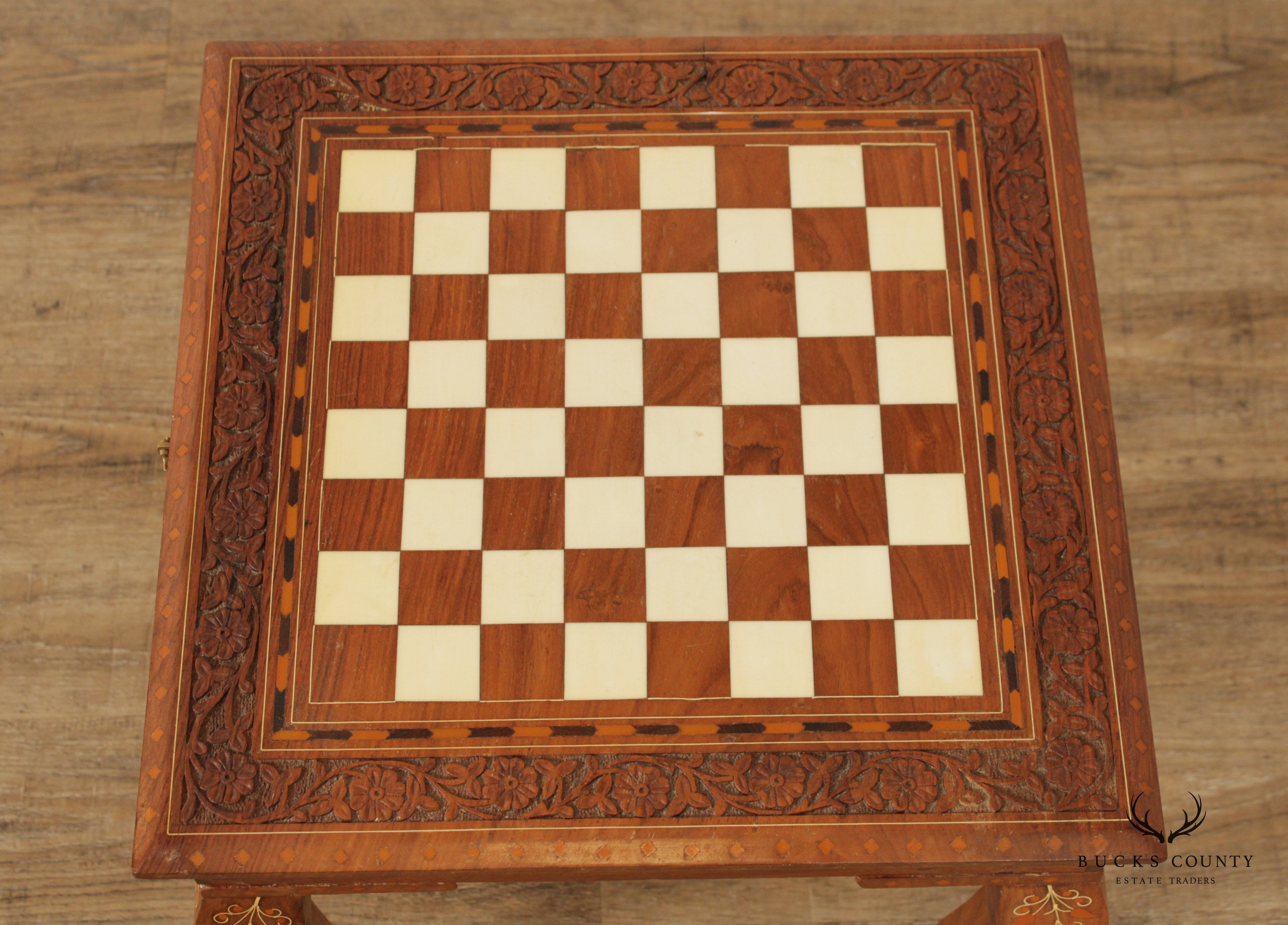 Vintage Moroccan Carved and Inlaid Chess Game Table