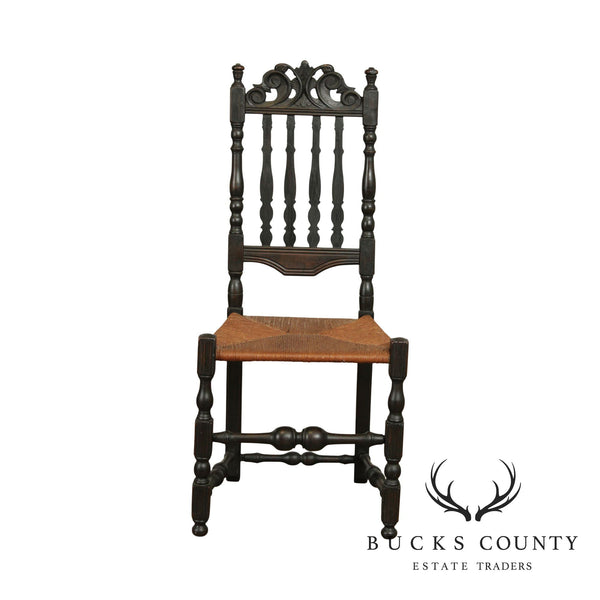 Custom Reproduction Carved Bannister Back, Rush Seat Side Chair