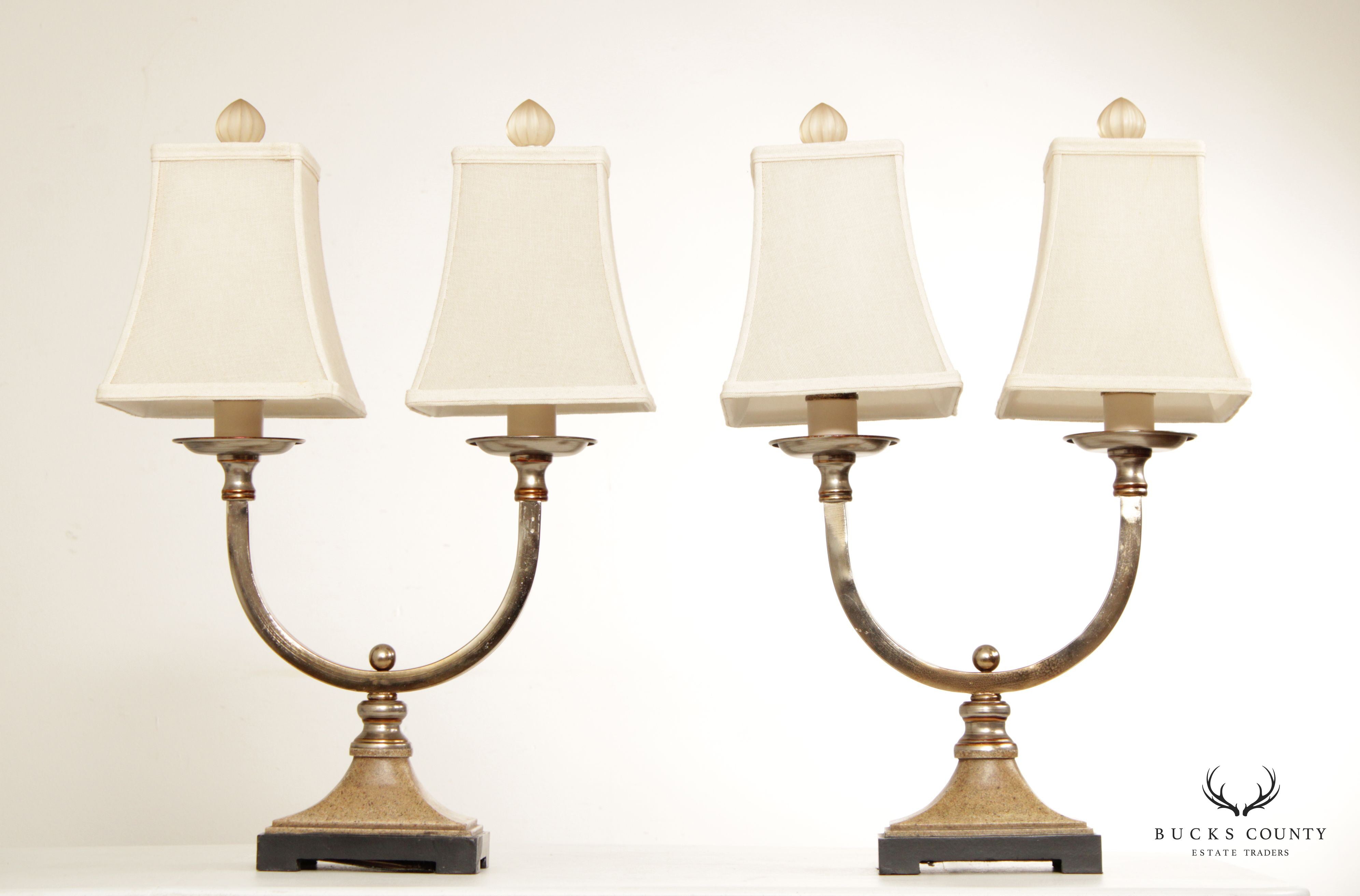 Modern Neoclassical Style Pair of Chrome Two-Light Table Lamps (B)