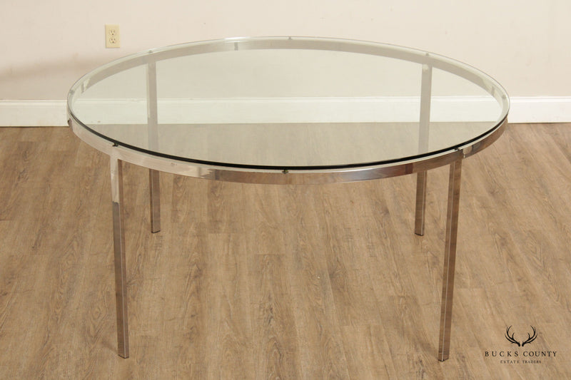 1970s Post Modern Chrome Glass Top Round Dining Table