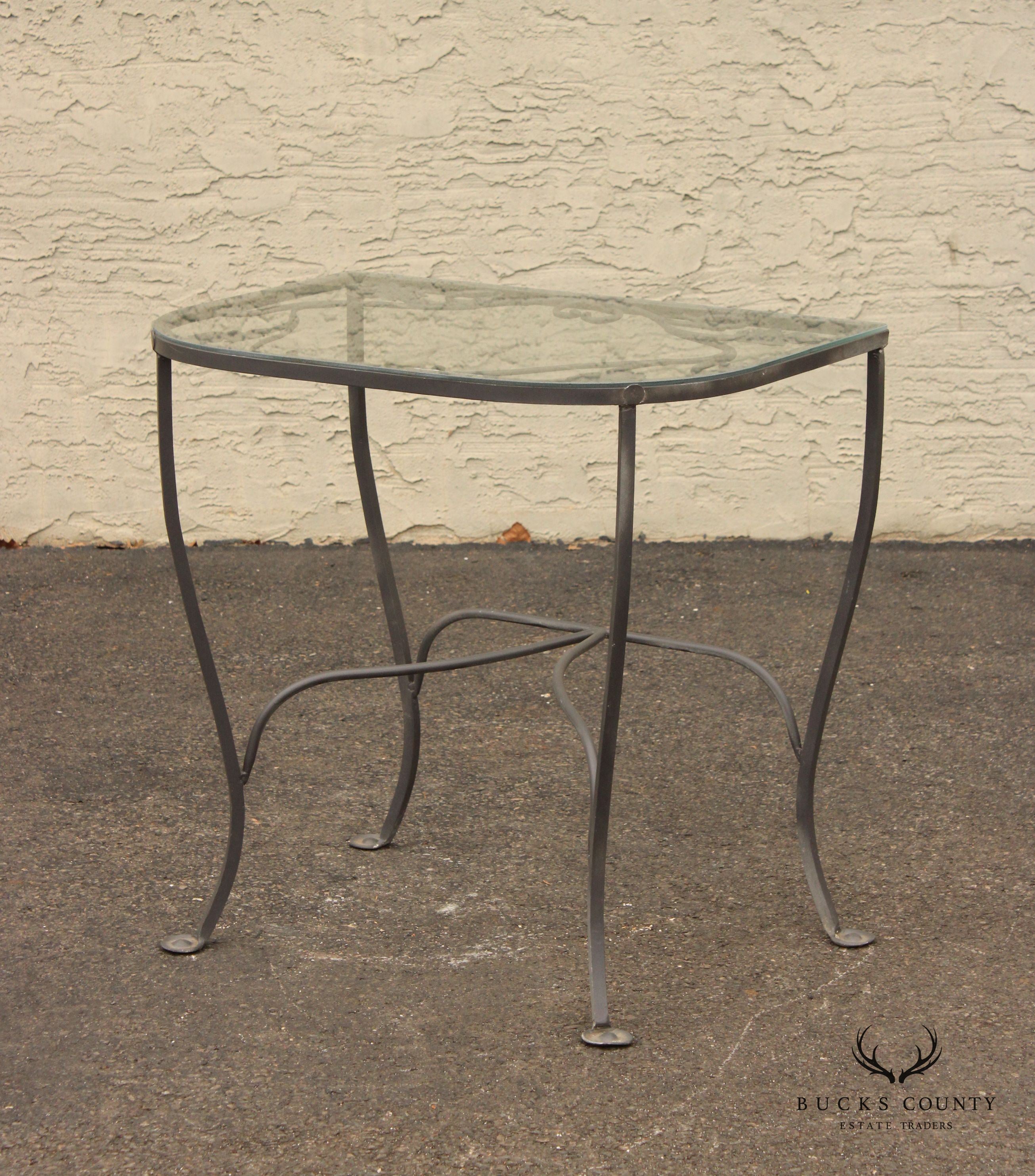 Salterini Vintage Wrought Iron Glass-Top Outdoor Patio Console Side Table