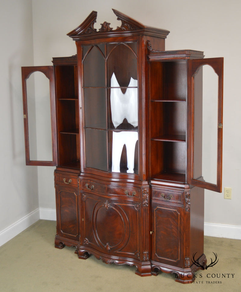Georgian Style Custom Flame Mahogany Library Bookcase Breakfront Cabinet