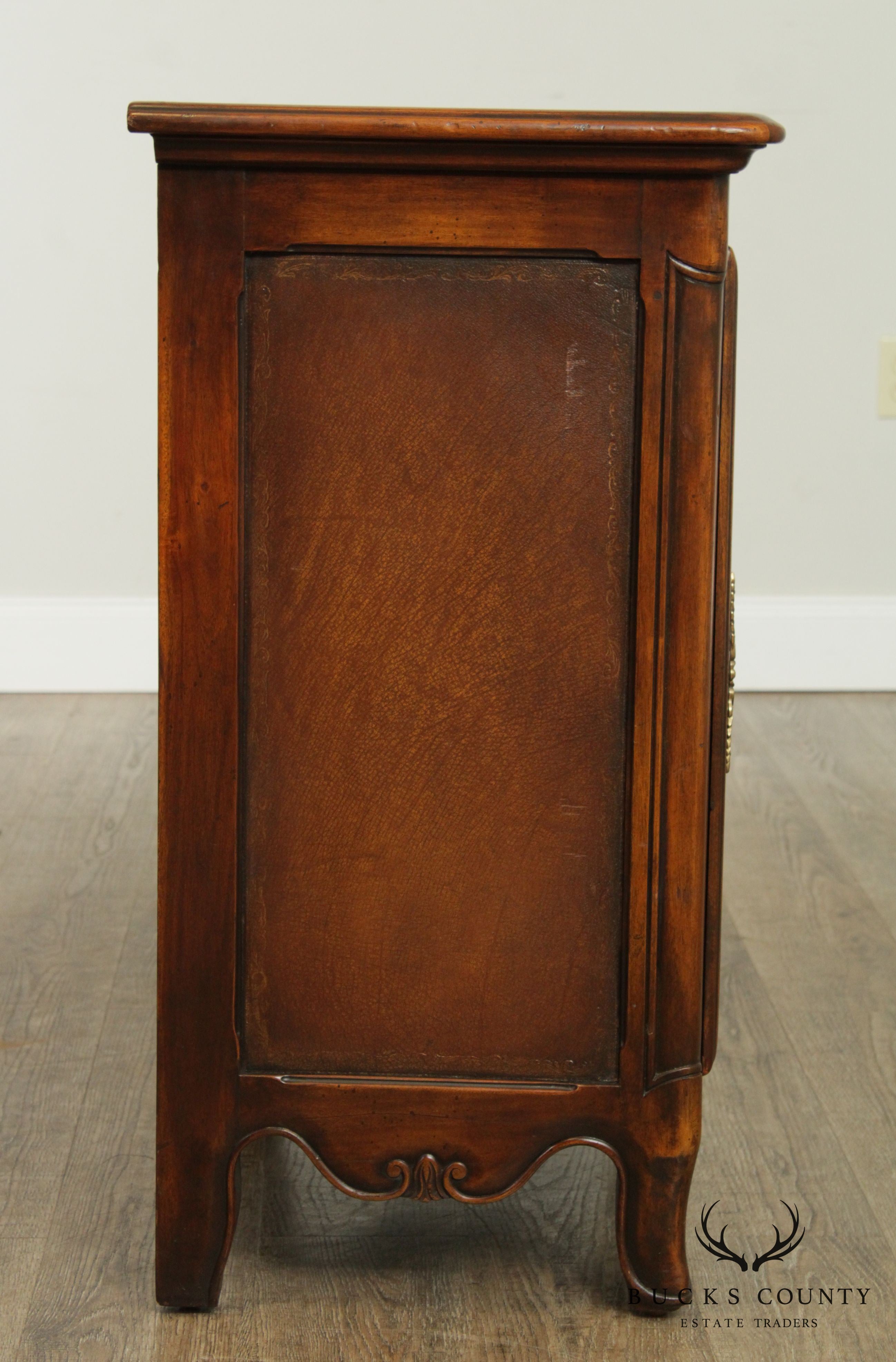 Theodore Alexander Mahogany Leather Wrapped One Door Side Cabinet