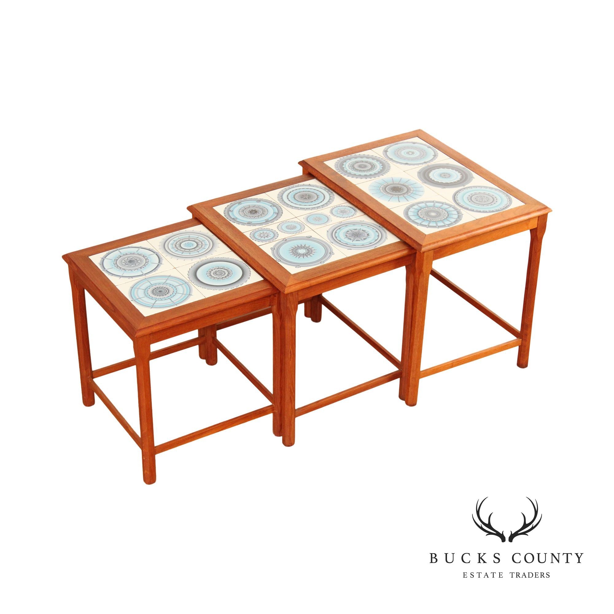 Ox Art for Trioh Danish Modern Set of Three Tile Top Teak Nesting Tables