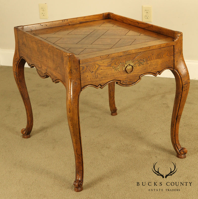 Baker French Country Style Oak One Drawer Side Table
