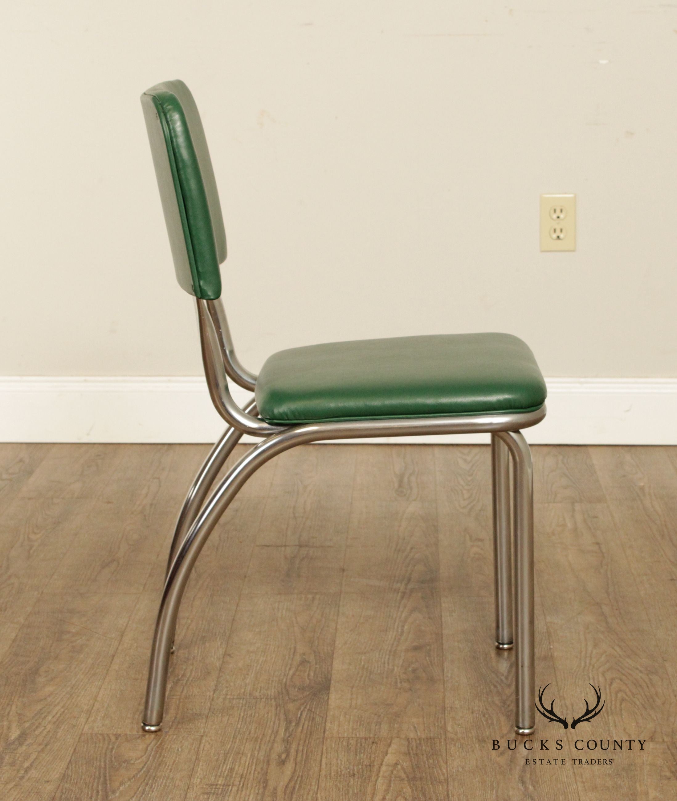 Royal Metal 1950s Vintage Chrome and Green Vinyl Side Chair