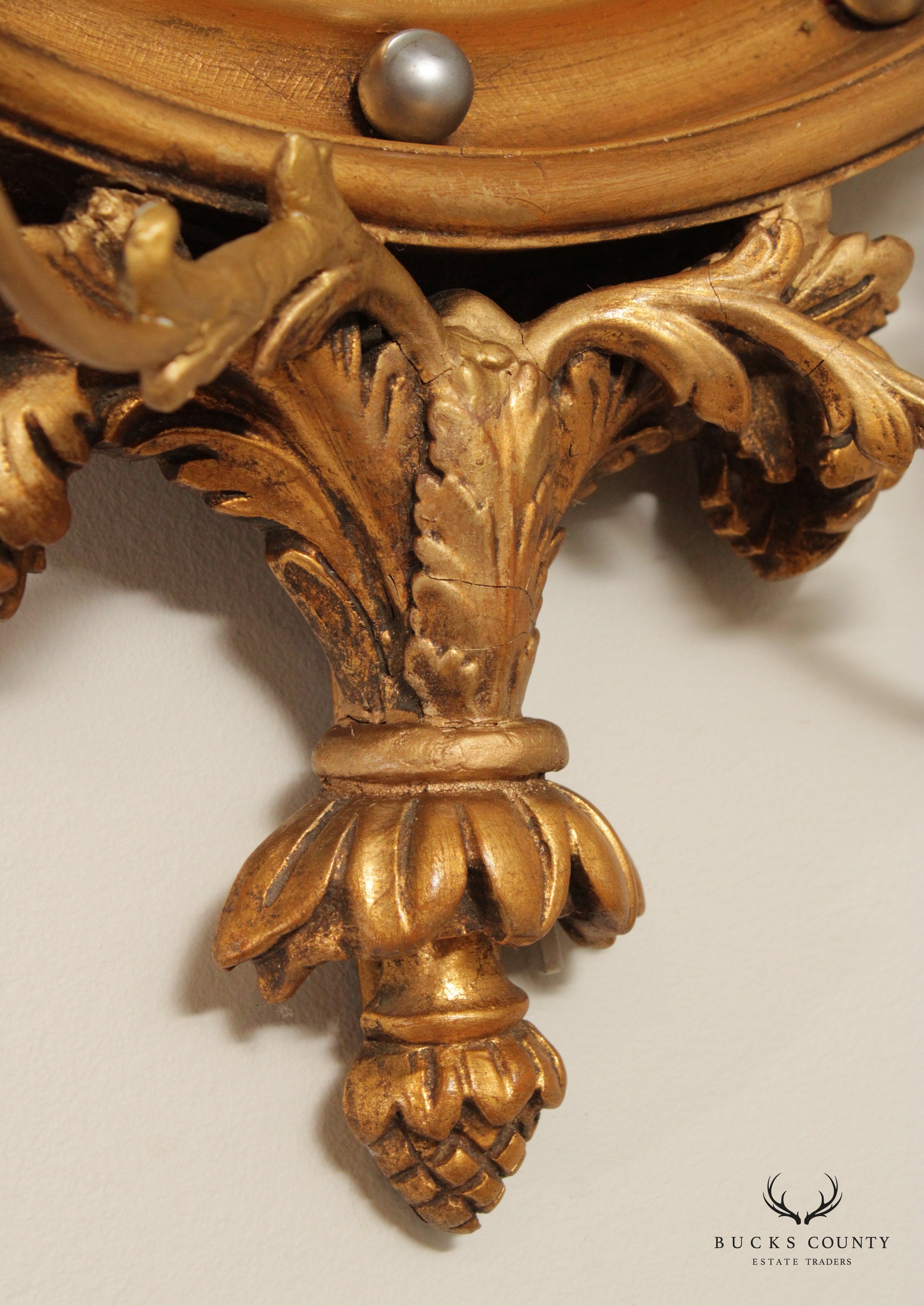 American Federal Style Gilt Eagle Carved Convex Girandole Mirror