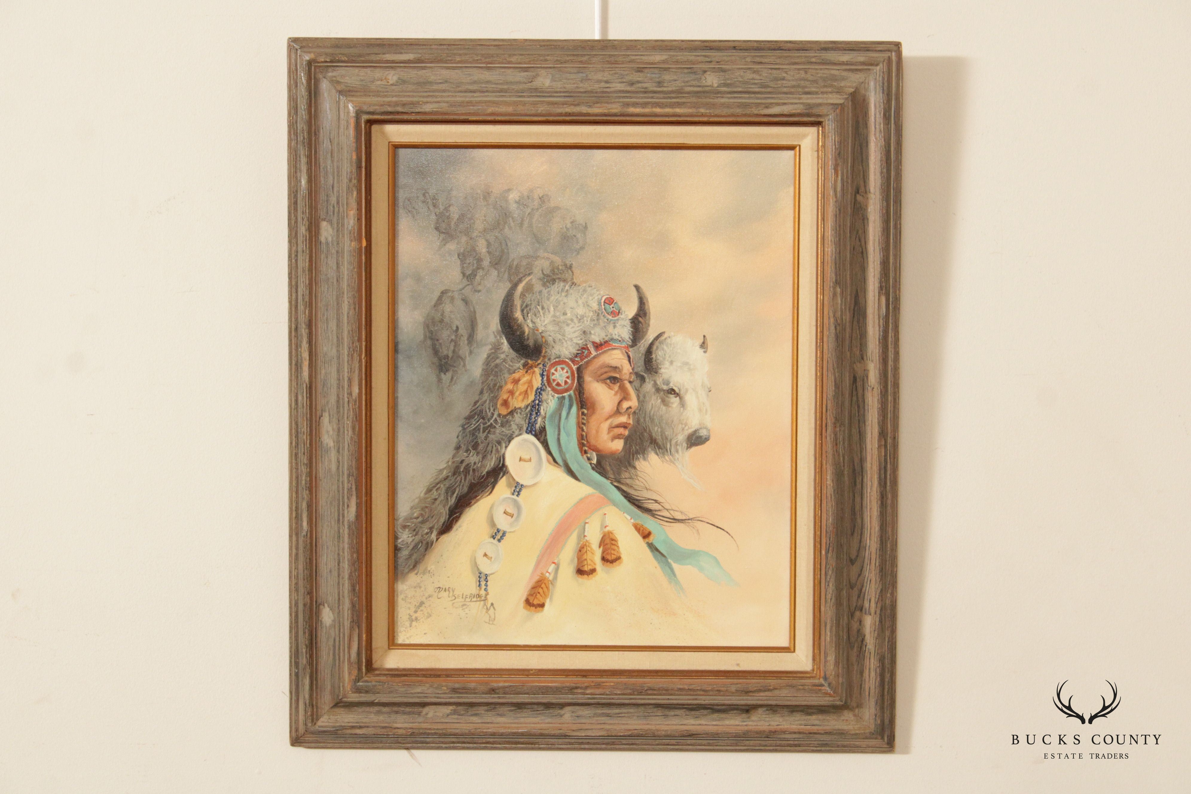 Mary Selfridge 'Spirit of the Buffalo' Original Oil Painting, Custom Framed