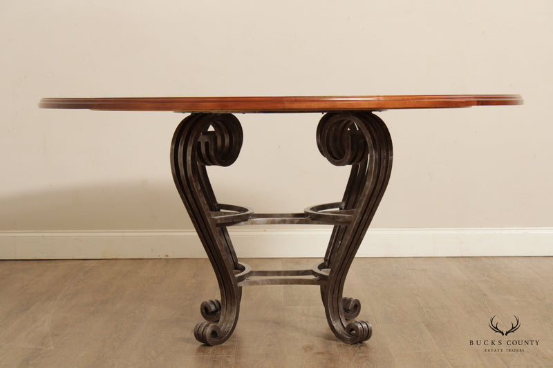 Italian Style Round Wood Top Iron Base Dining Table