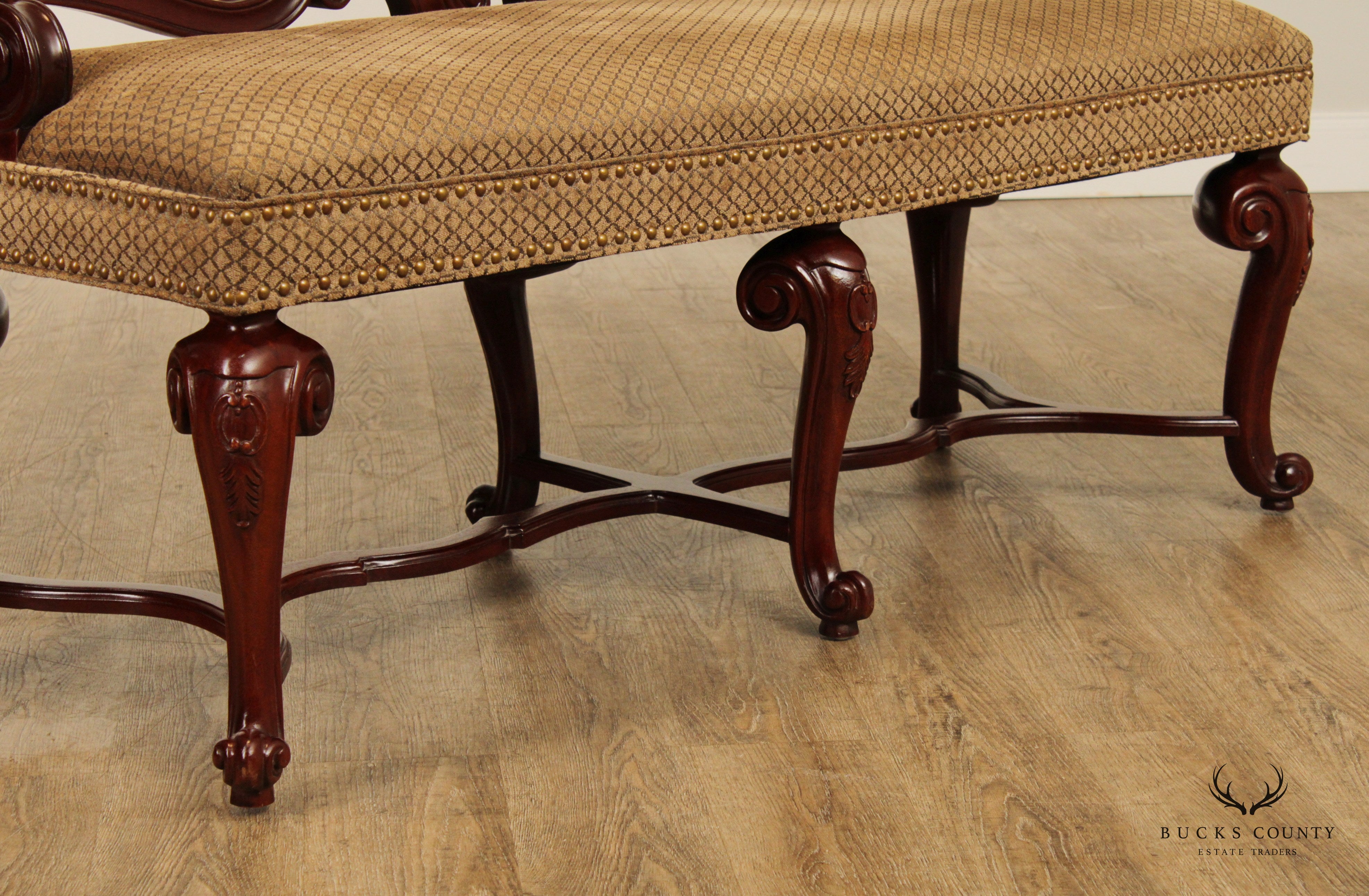 Quality Carved Mahogany Rococo Style Window Bench