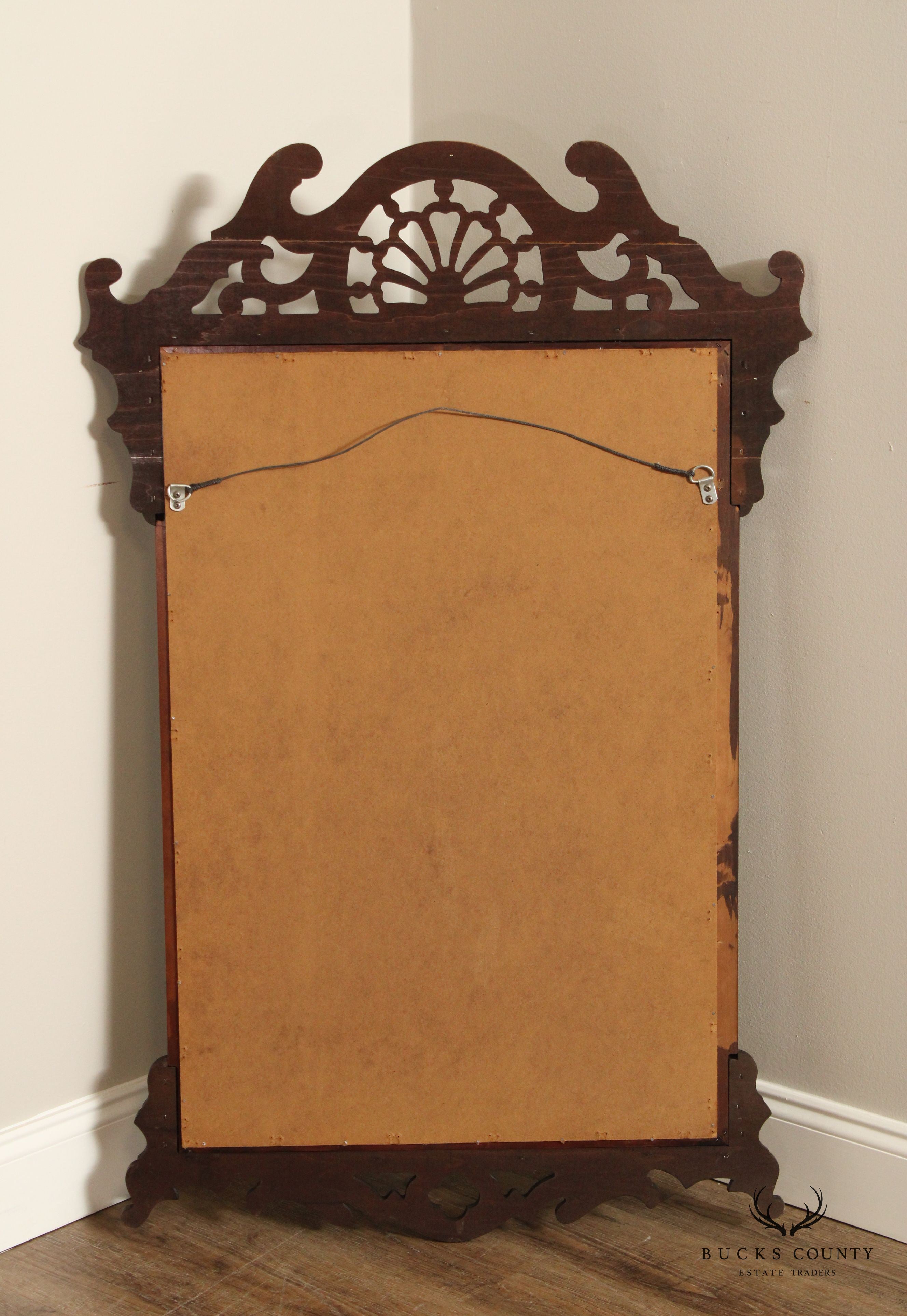 Chippendale Style Vintage Mahogany Fretwork Beveled Wall Mirror