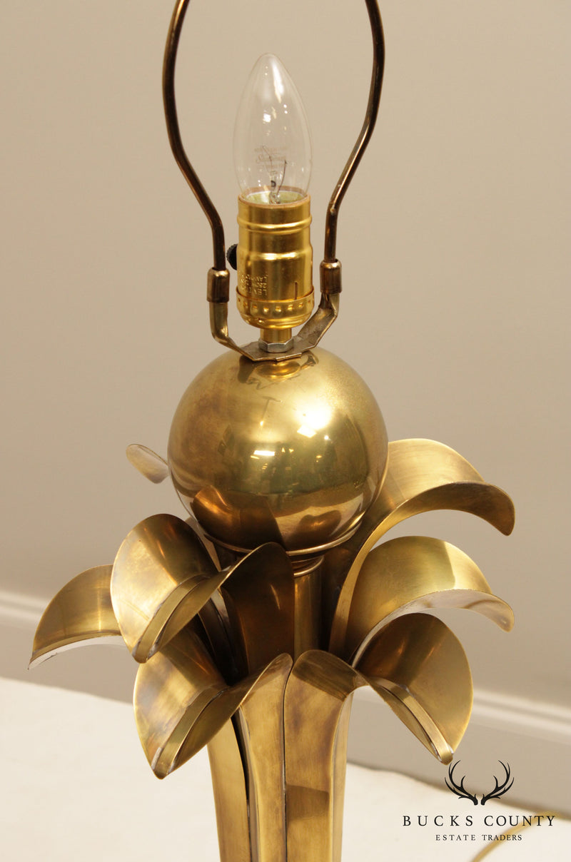 Hart Associates Hollywood Regency Pair Brass Palm Leaf Lamps
