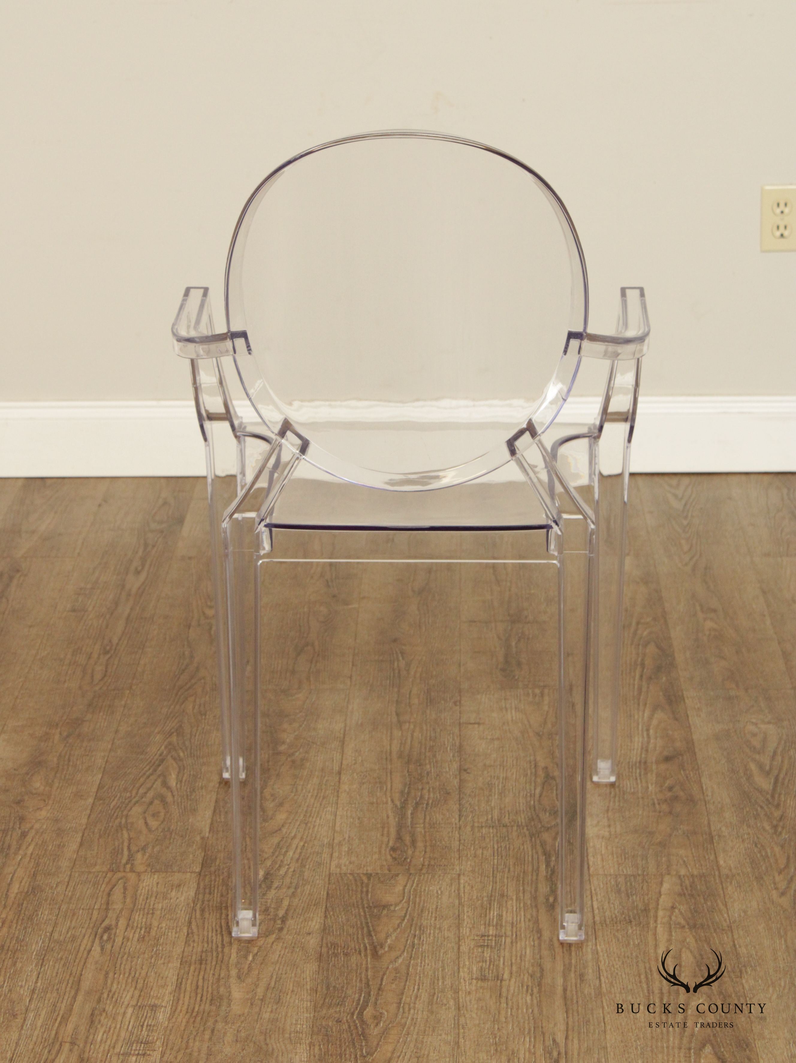 Modern Style Pair Ghost Lucite Arm Chairs