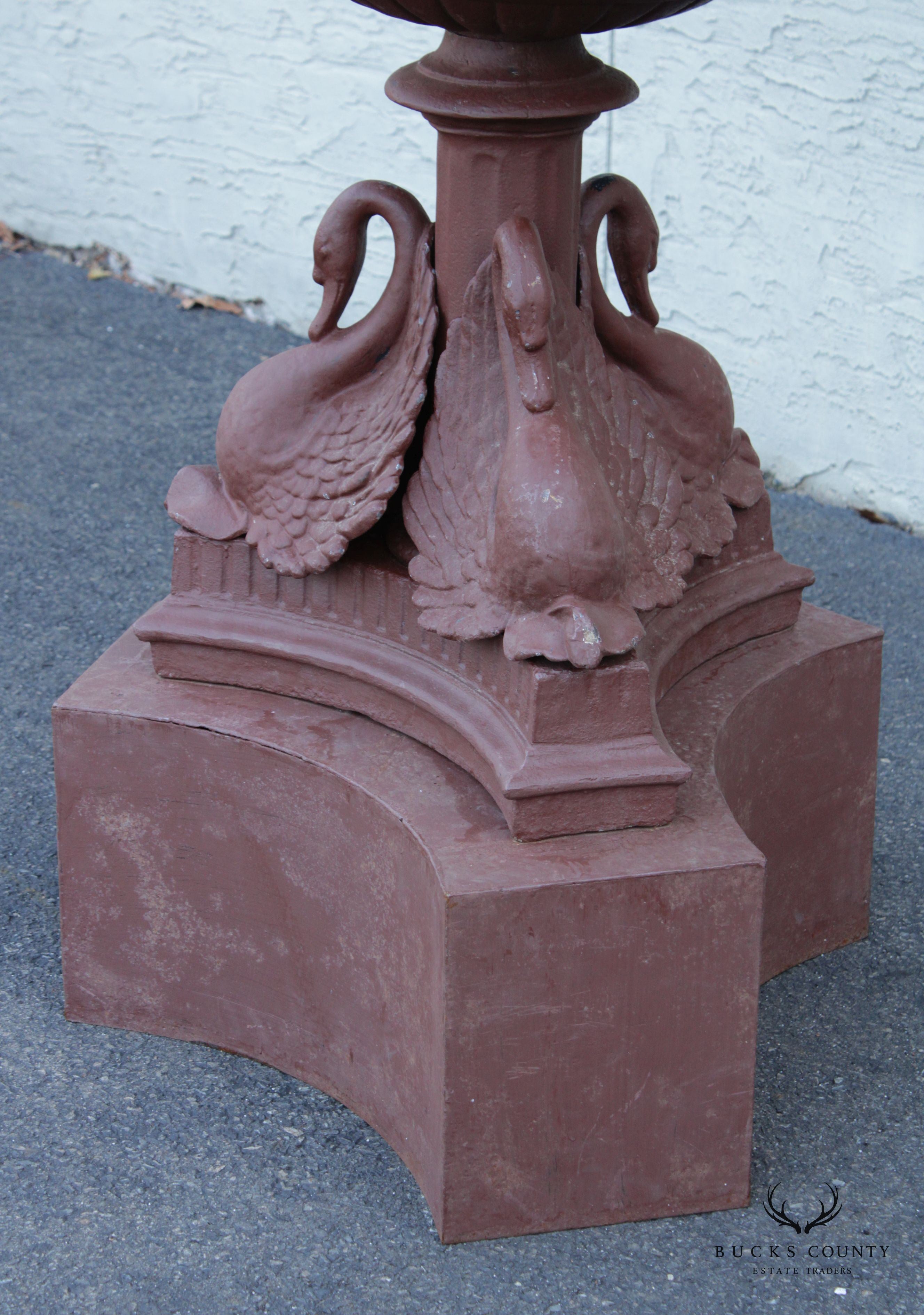 Antique Neoclassical Style Cast Iron Garden Fountain with Cherubs and Swans