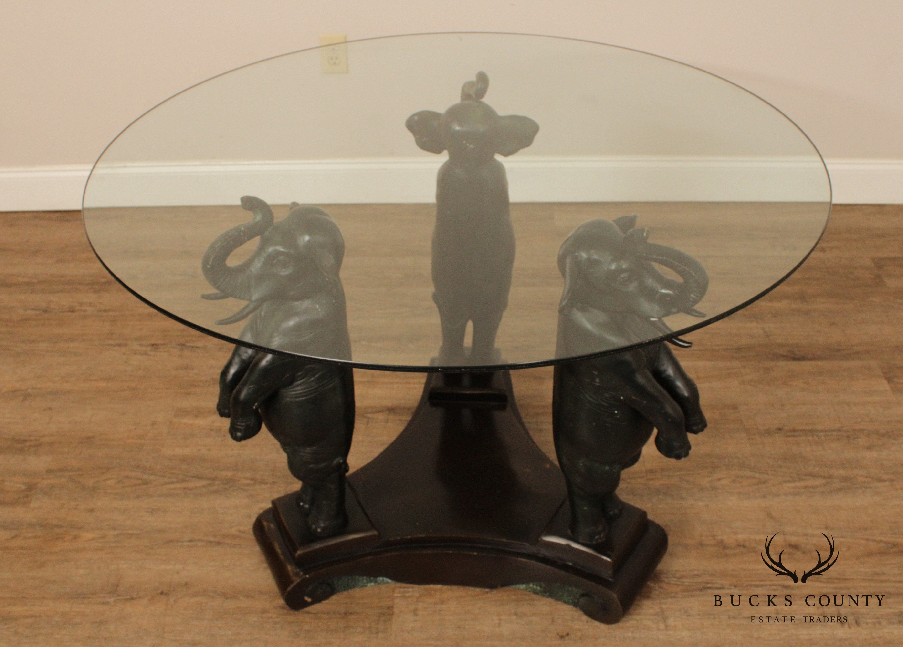 Vintage Bronze Elephant Base Glass Top Table